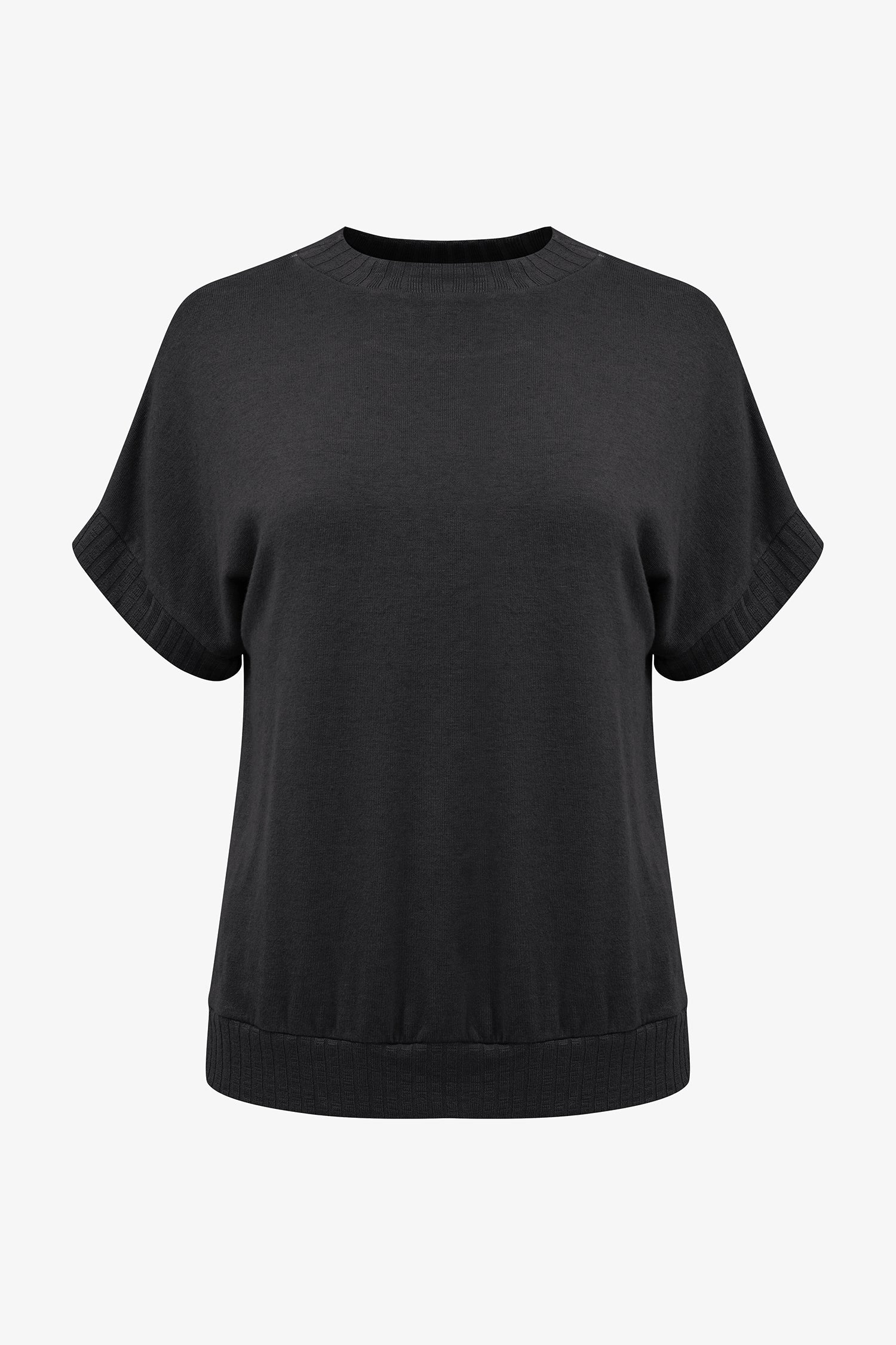 Women's knit cap-sleeve top, with a crew-neckline