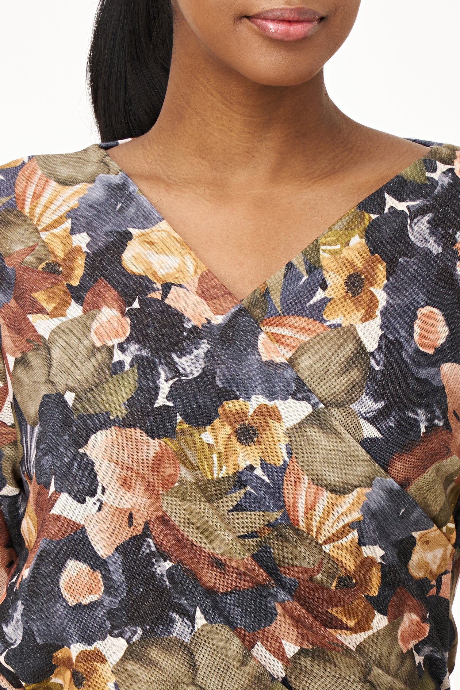 Women's knit cross-over v-neckline long sleeve top