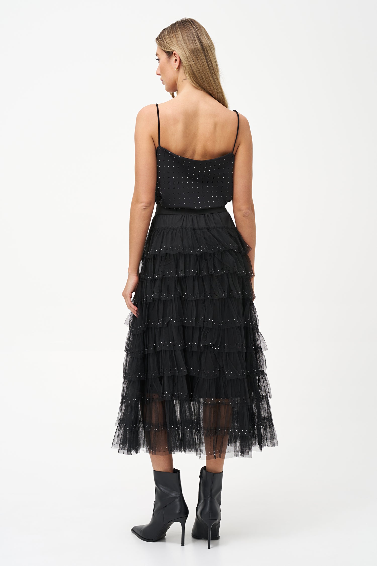 Women's woven camisole, with a cowl neckline and decorative studs
