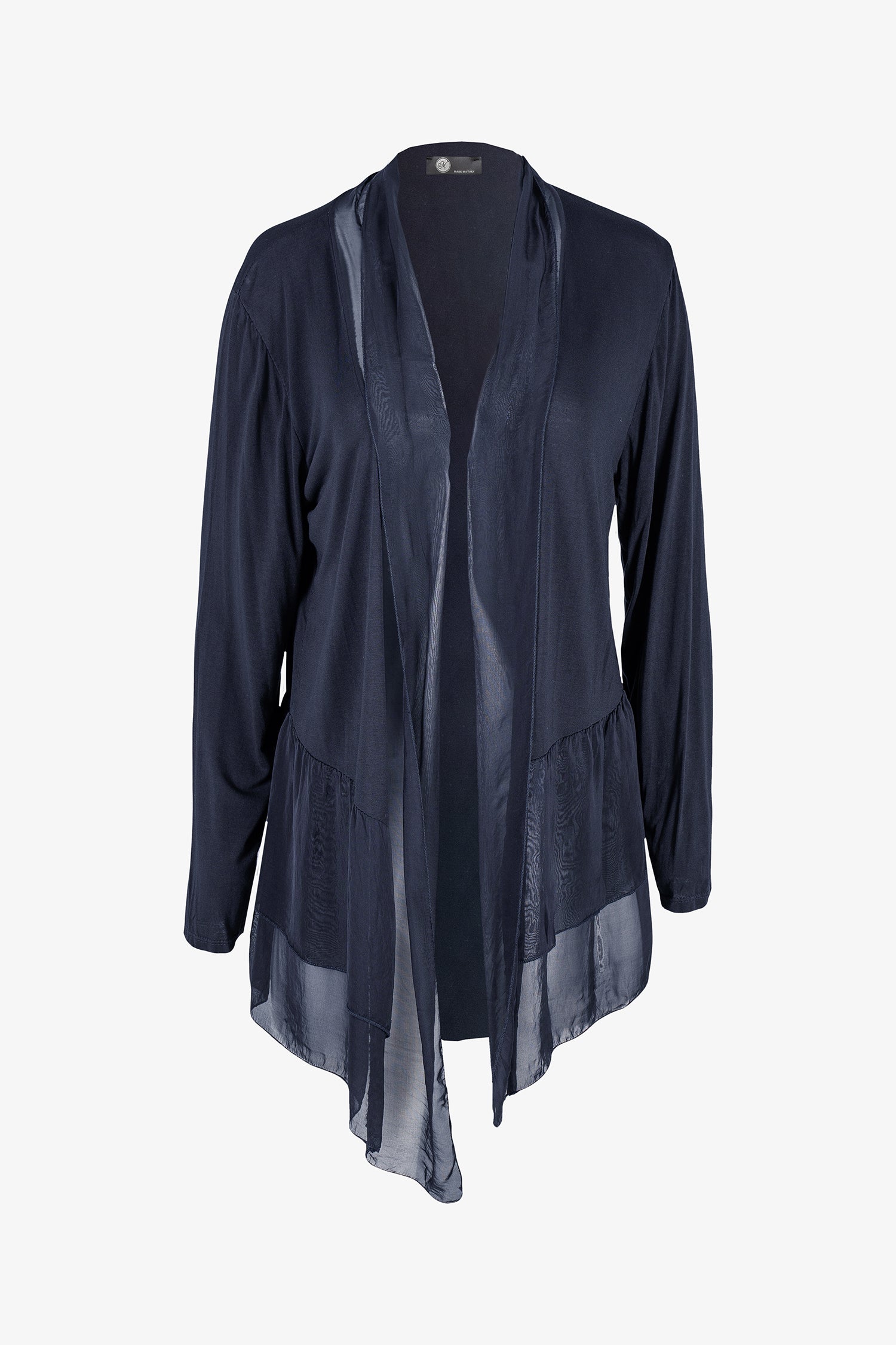Women’s woven and knit combo cardigan, with long sleeves