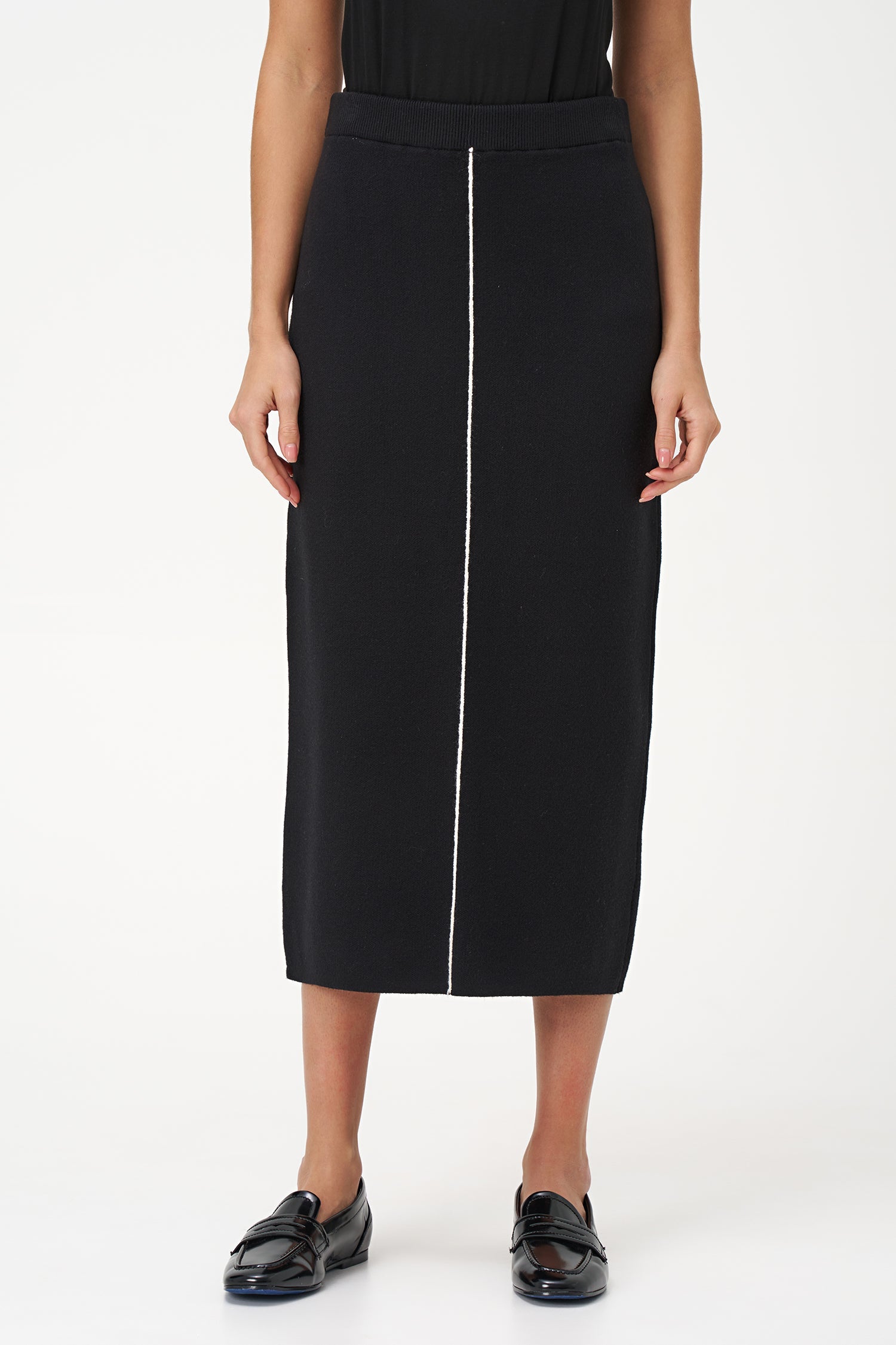 Jupe Tube Noire à Pois Blancs - Femme Taille L - Fabriquée En Italie - Longueur Genou
