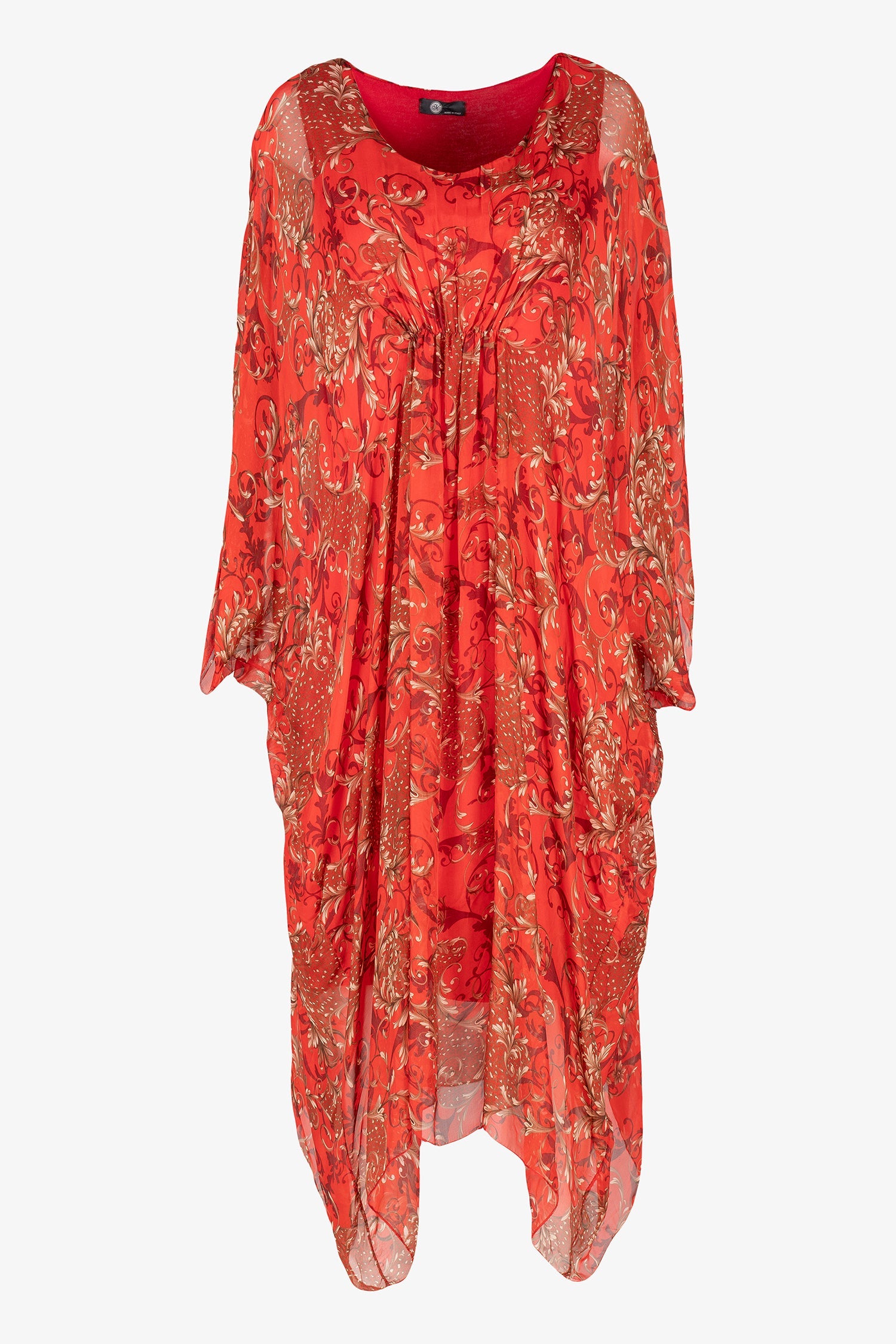 Women’s woven v-neck kaftan dress, with gathered front