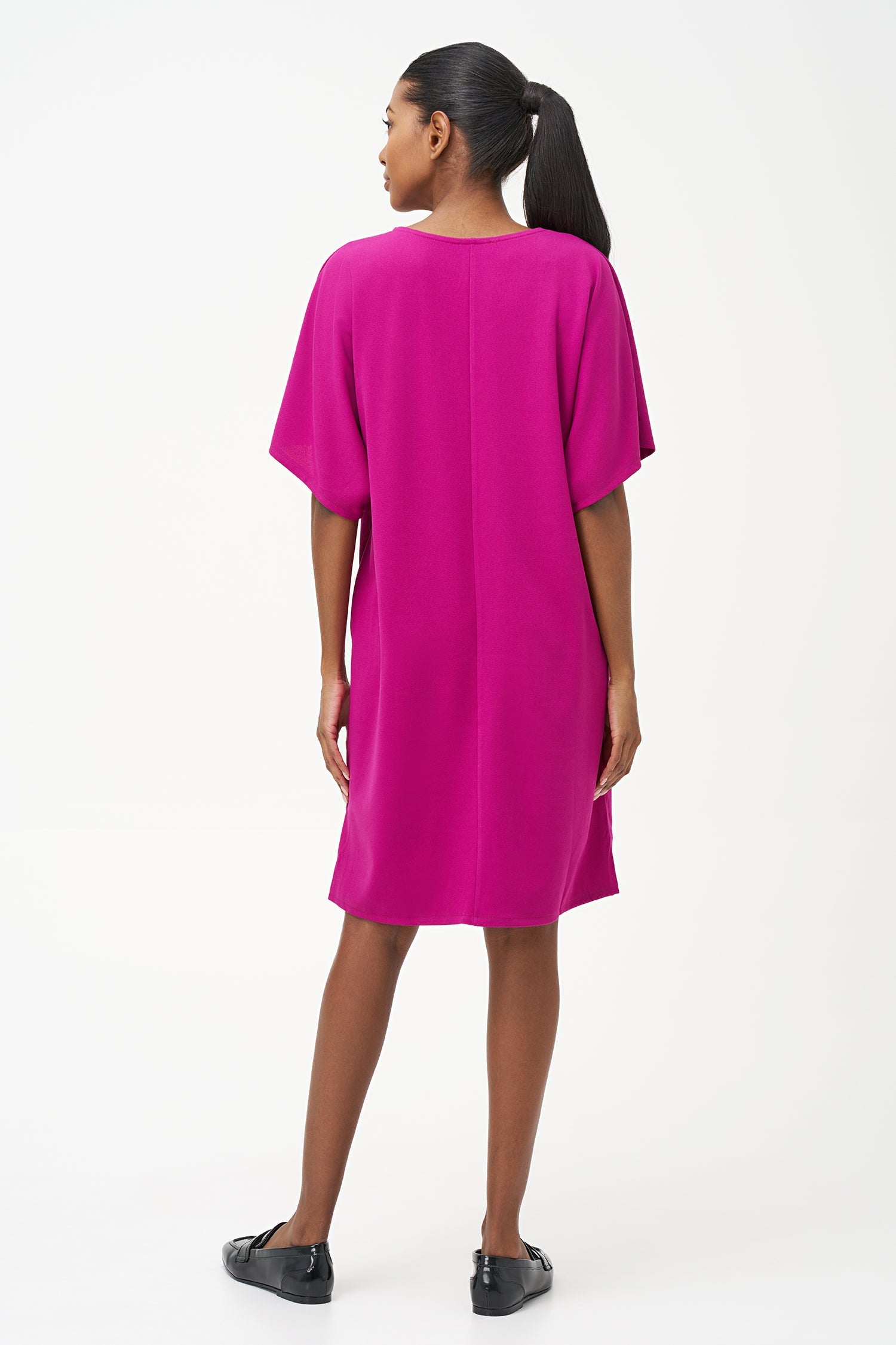 Women’s knit scoop-neck dress, with elbow length sleeves and side seam pockets