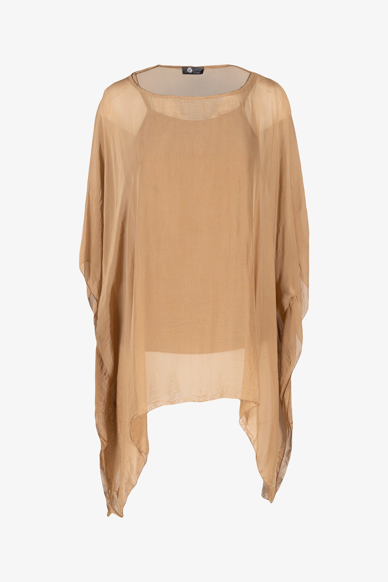 Women’s woven tunic, with a boat-neckline, kimono sleeves and a separate under-garment