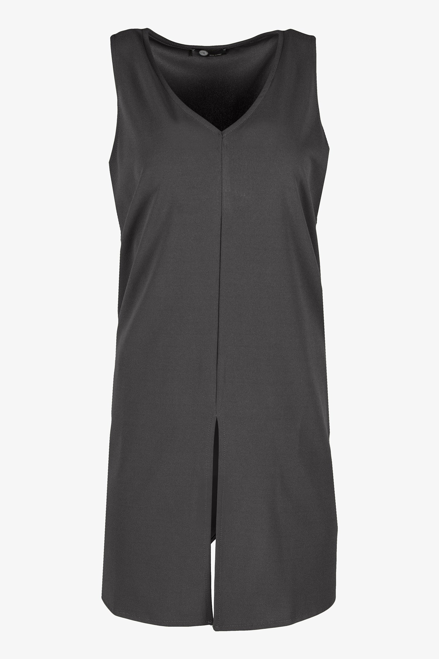 Women’s knit sleeveless v-neck tunic, with a front slit