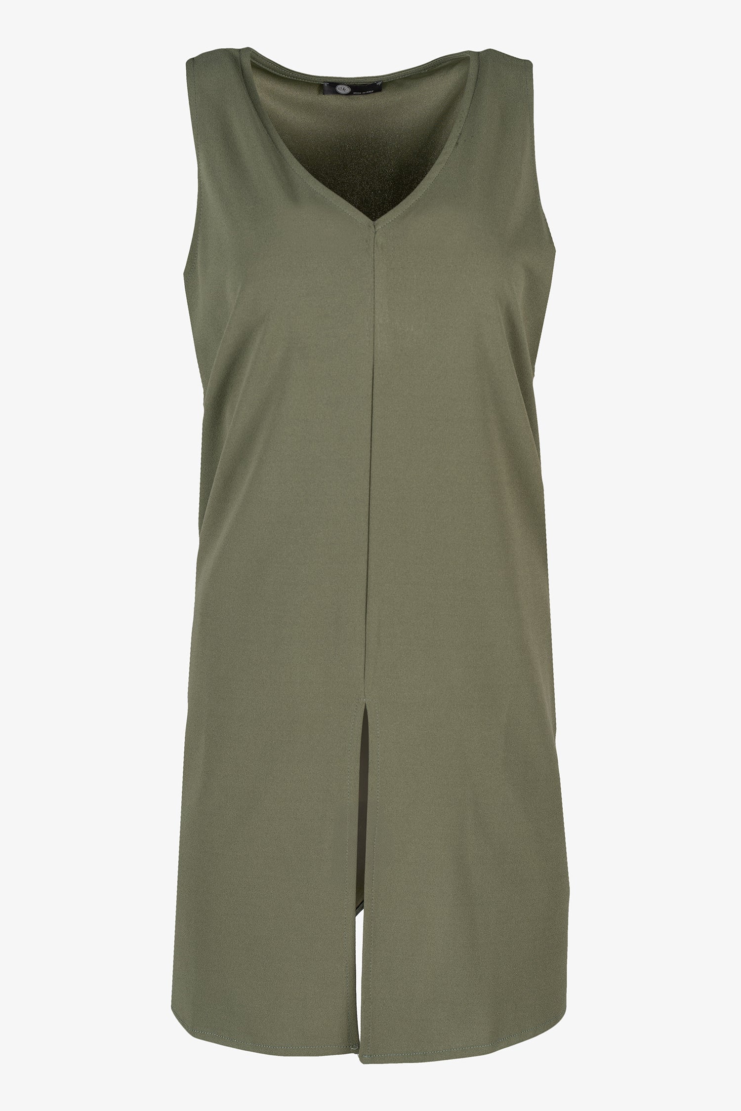 Women’s knit sleeveless v-neck tunic, with a front slit