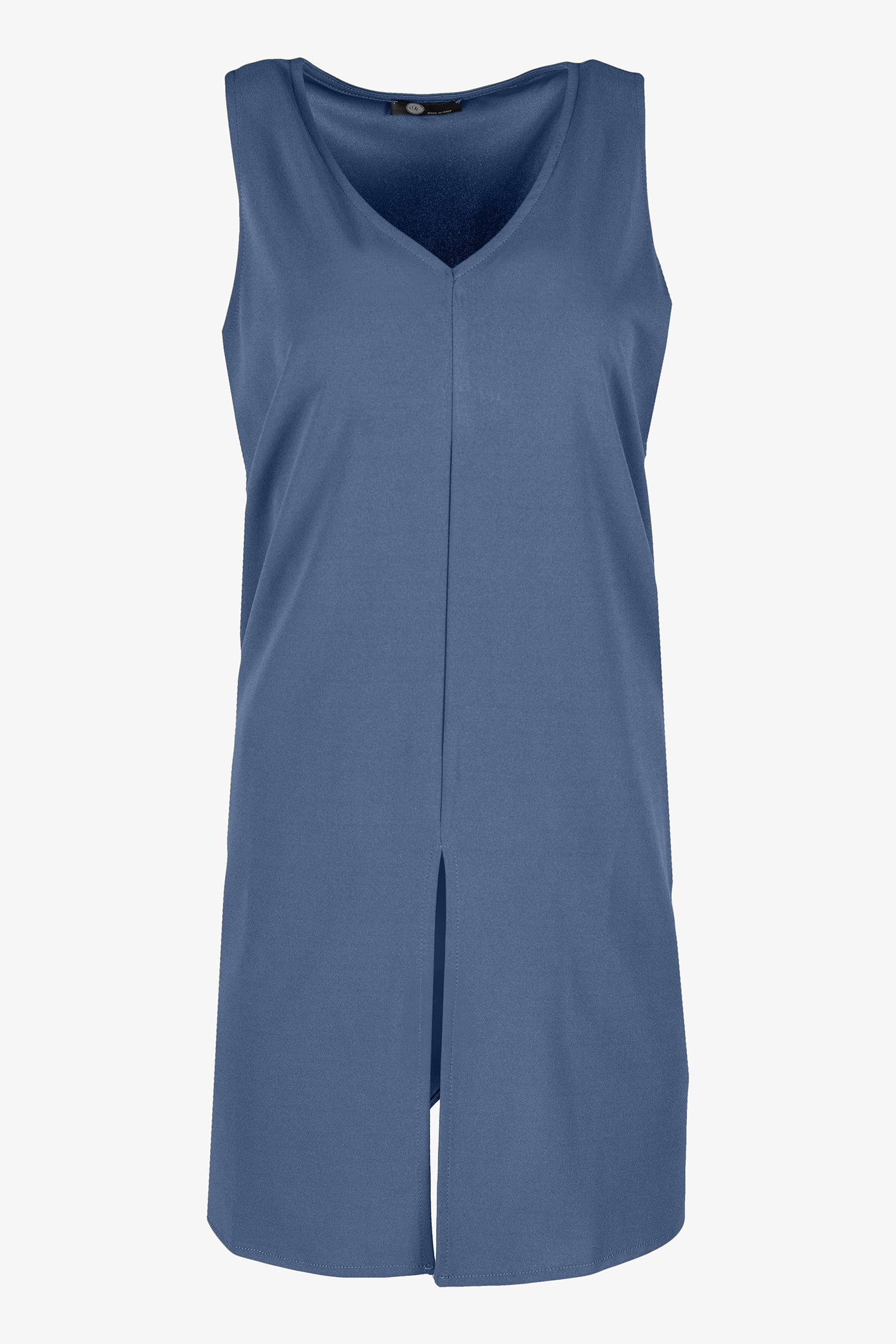 Women’s knit sleeveless v-neck tunic, with a front slit