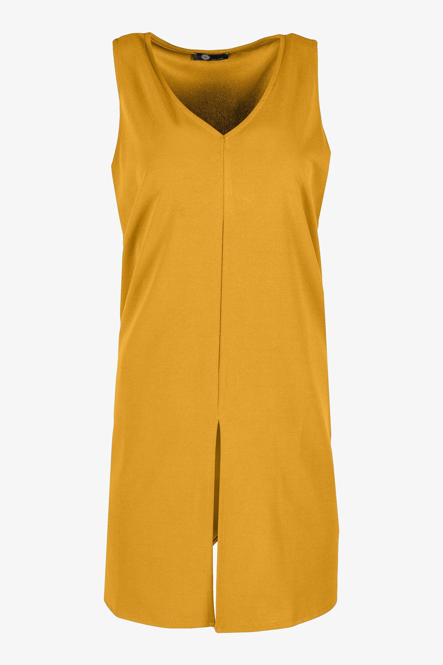 Women’s knit sleeveless v-neck tunic, with a front slit