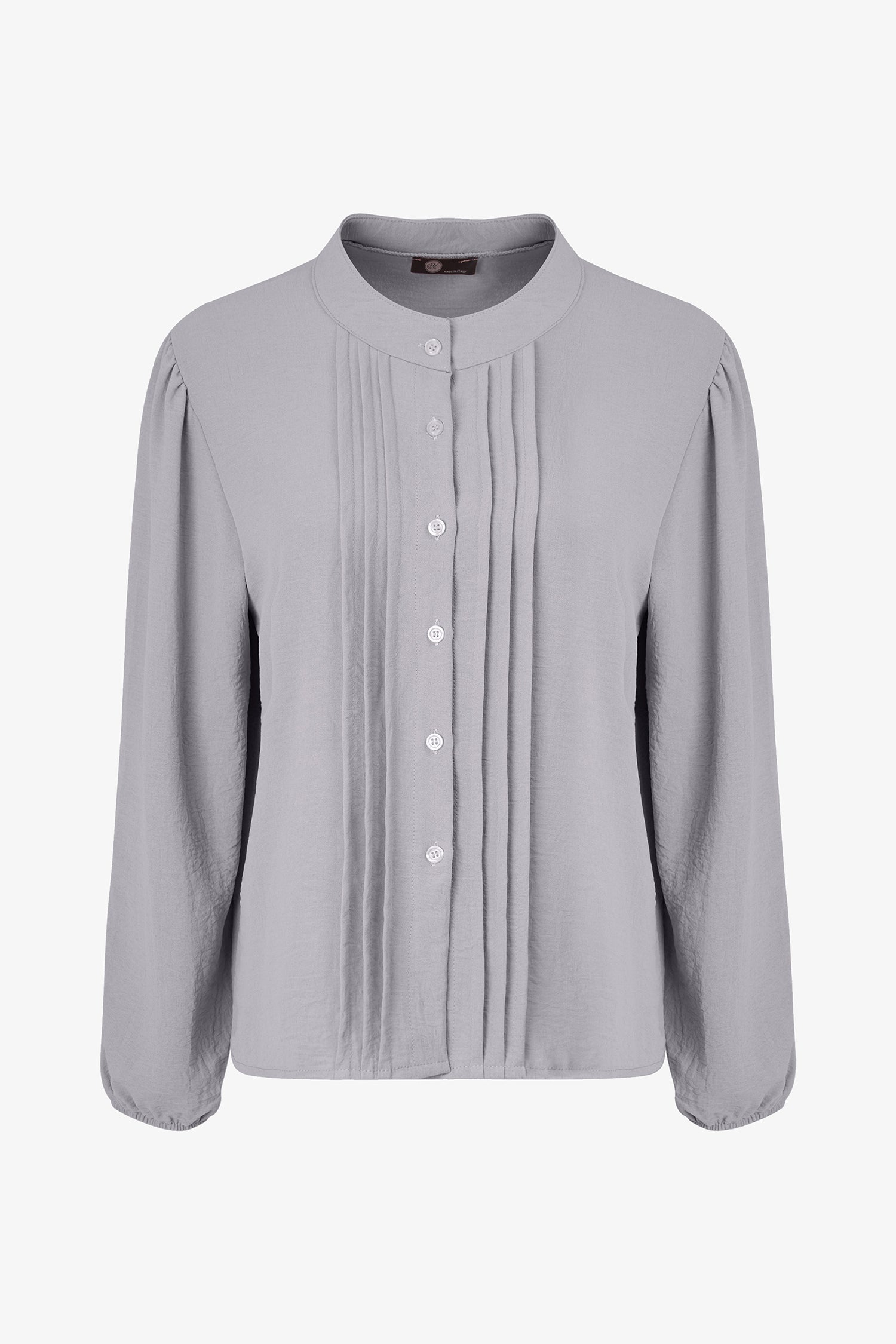 Women's woven button down shirt with a front pin-tuck detailing