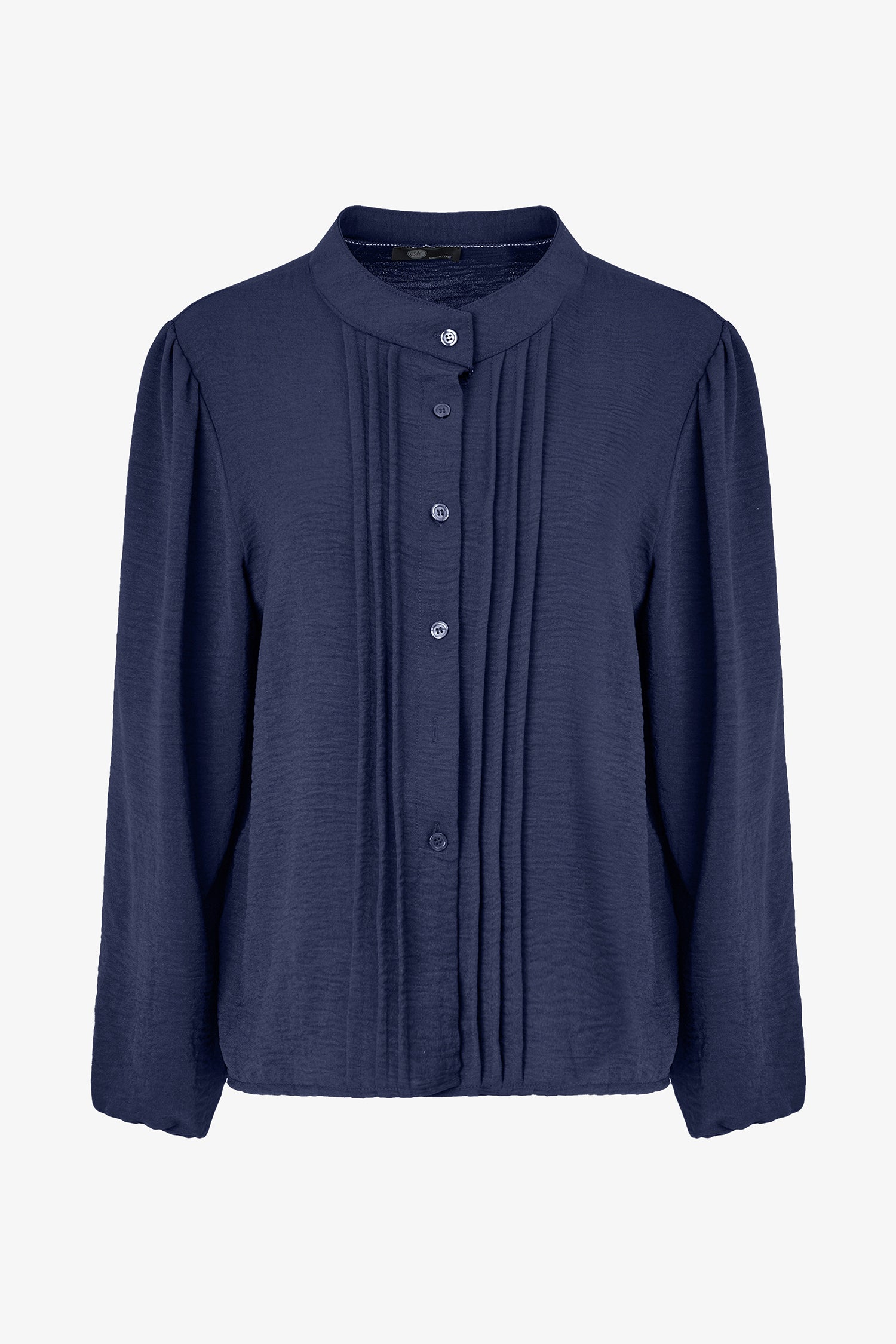 Women's woven button down shirt with a front pin-tuck detailing