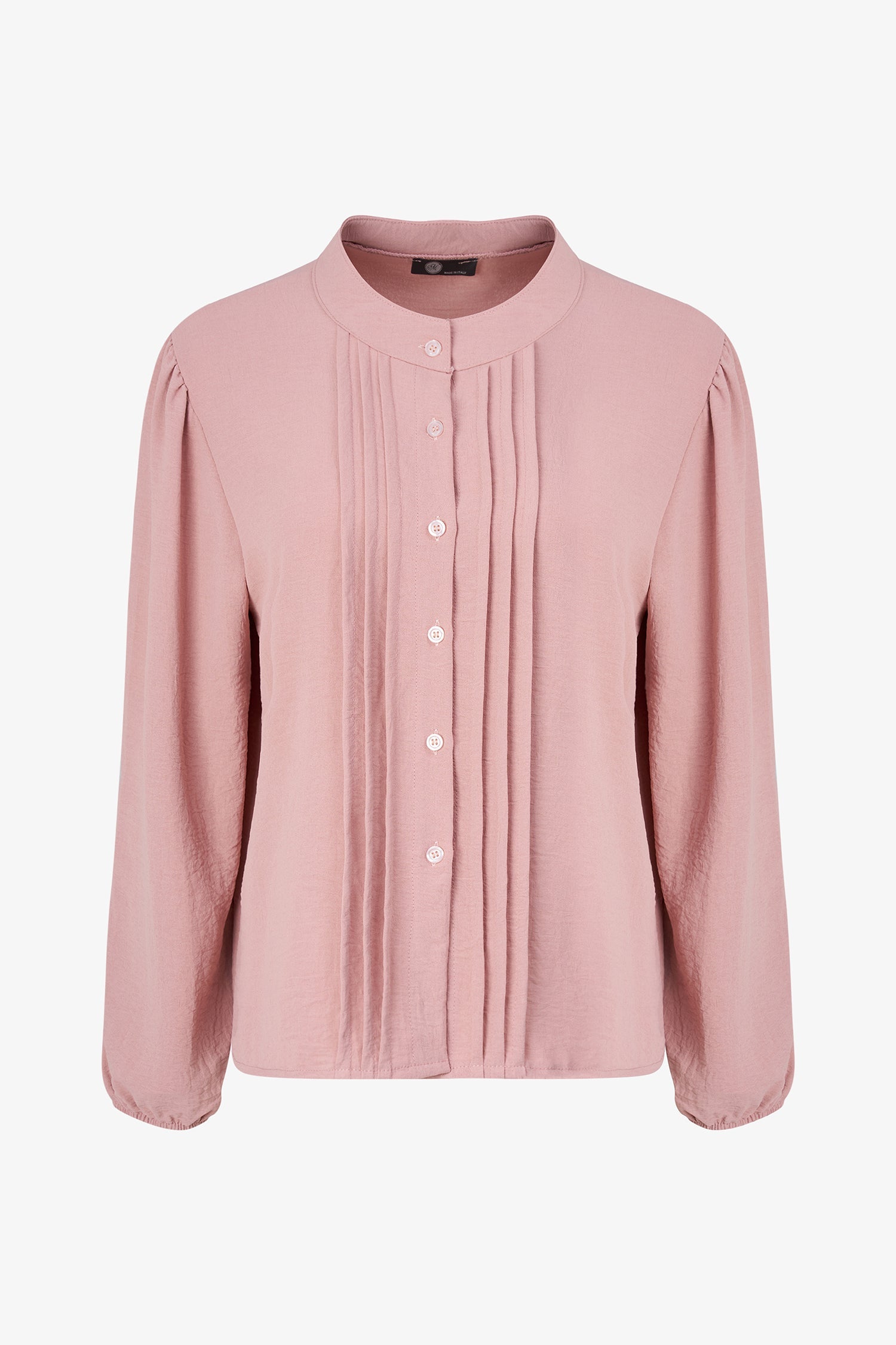 Women's woven button down shirt with a front pin-tuck detailing