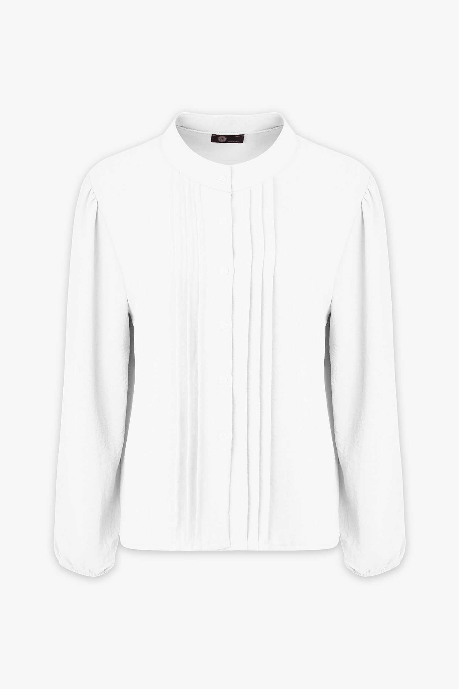 Women's woven button down shirt with a front pin-tuck detailing