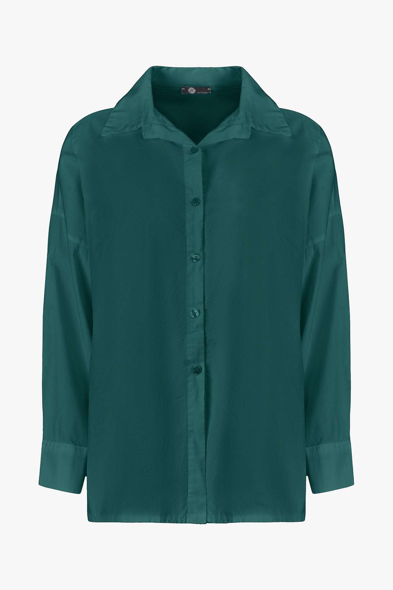 Women's woven button-down long sleeve shirt, with a pleated back detailing