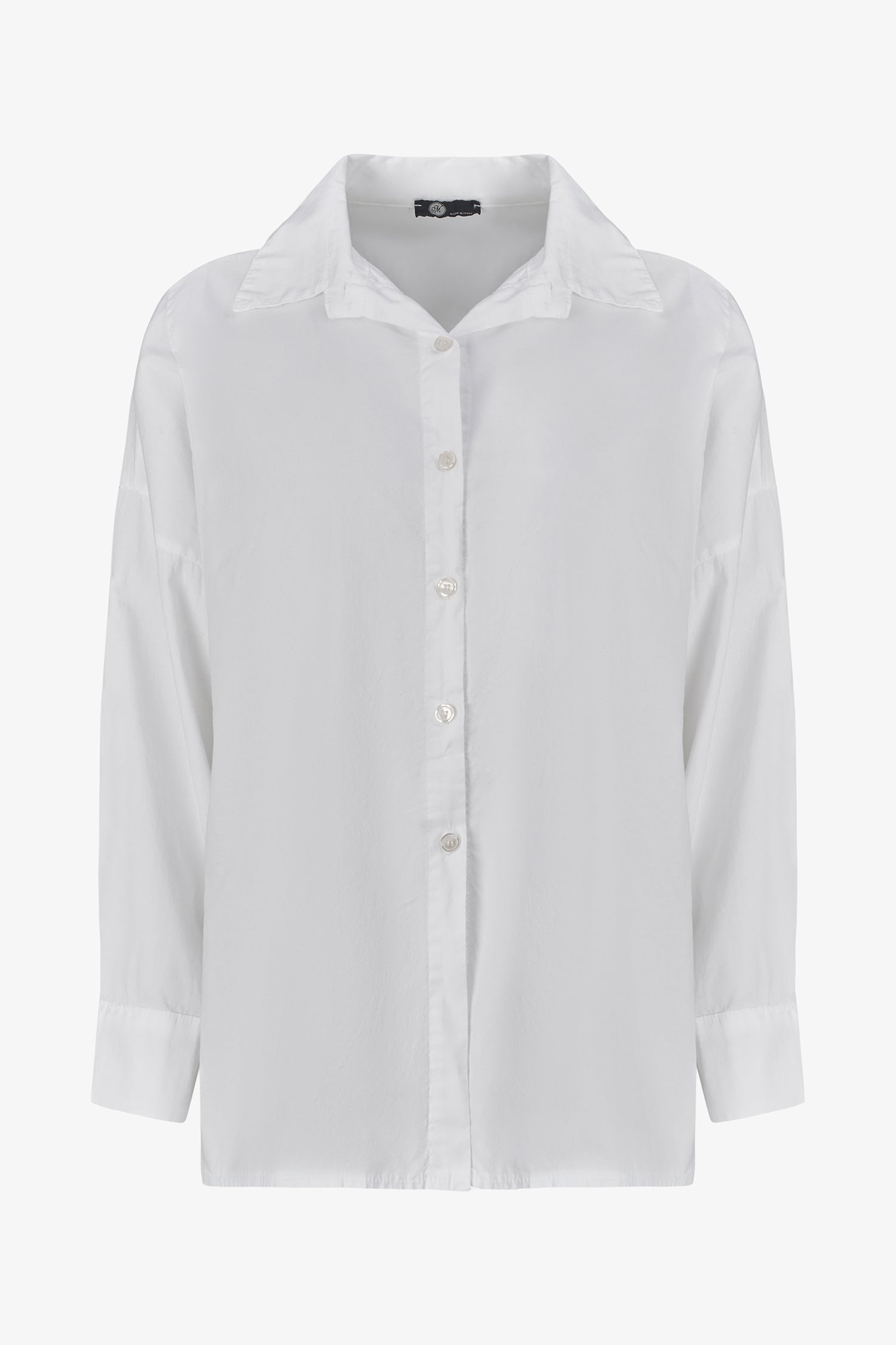 Women's woven button-down long sleeve shirt, with a pleated back detailing