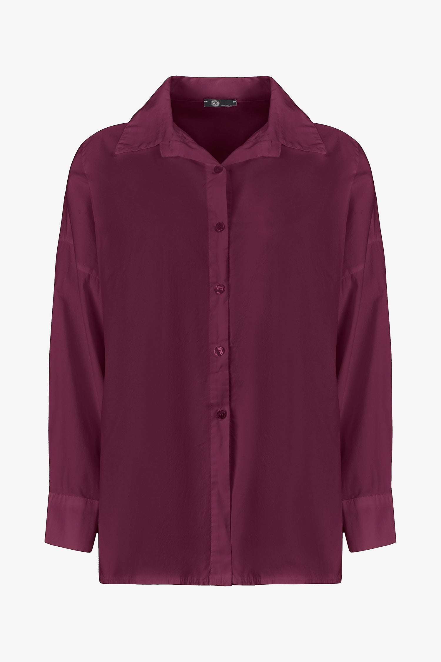 Women's woven button-down long sleeve shirt, with a pleated back detailing