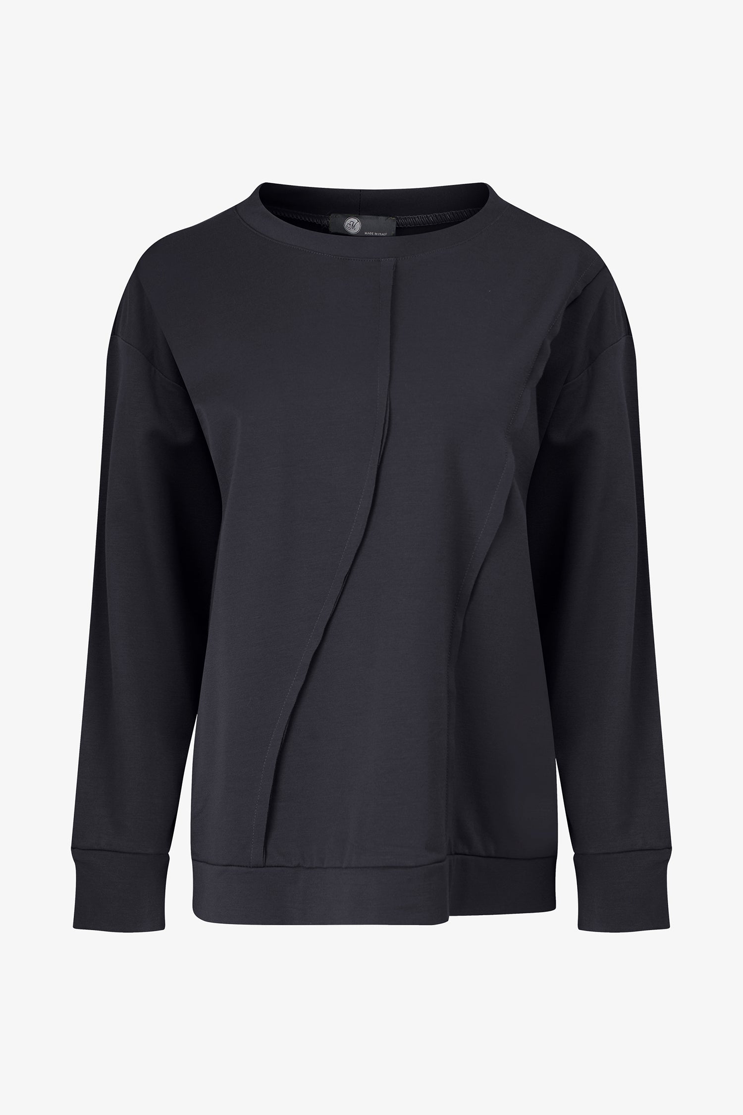 Women's knit long sleeve crew-neck sweatshirt, with pin-tuck detailing