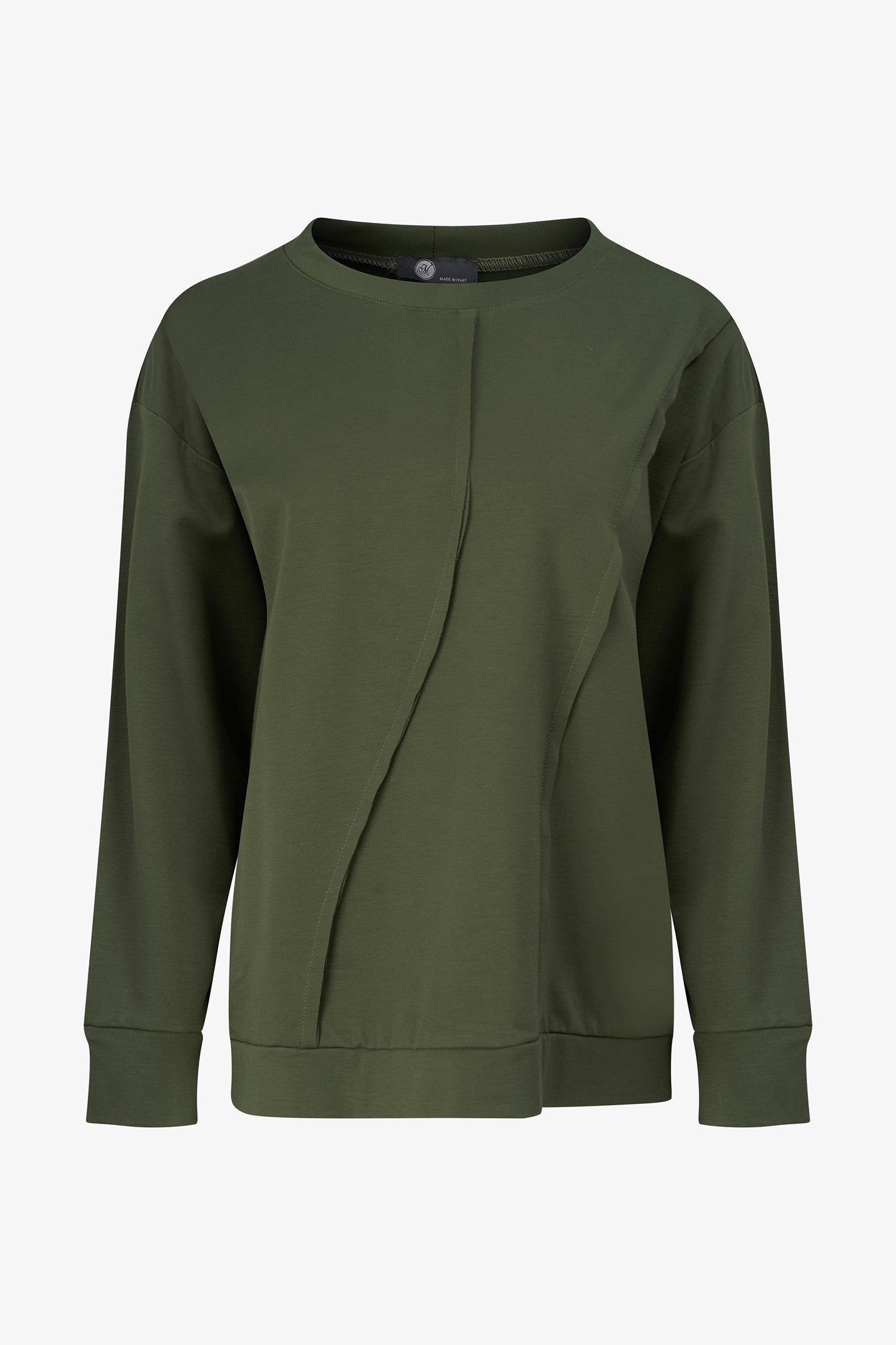 Women's knit long sleeve crew-neck sweatshirt, with pin-tuck detailing