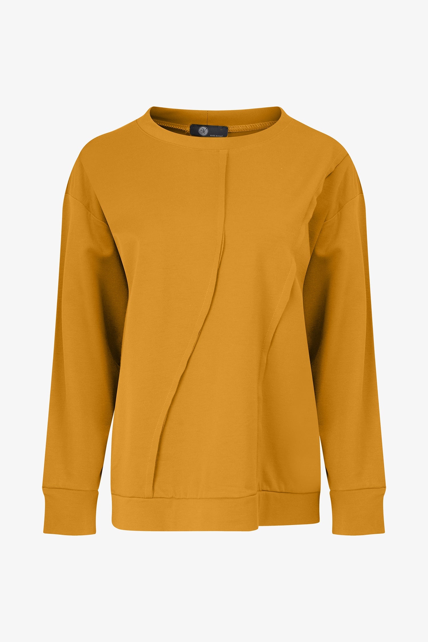 Women's knit long sleeve crew-neck sweatshirt, with pin-tuck detailing