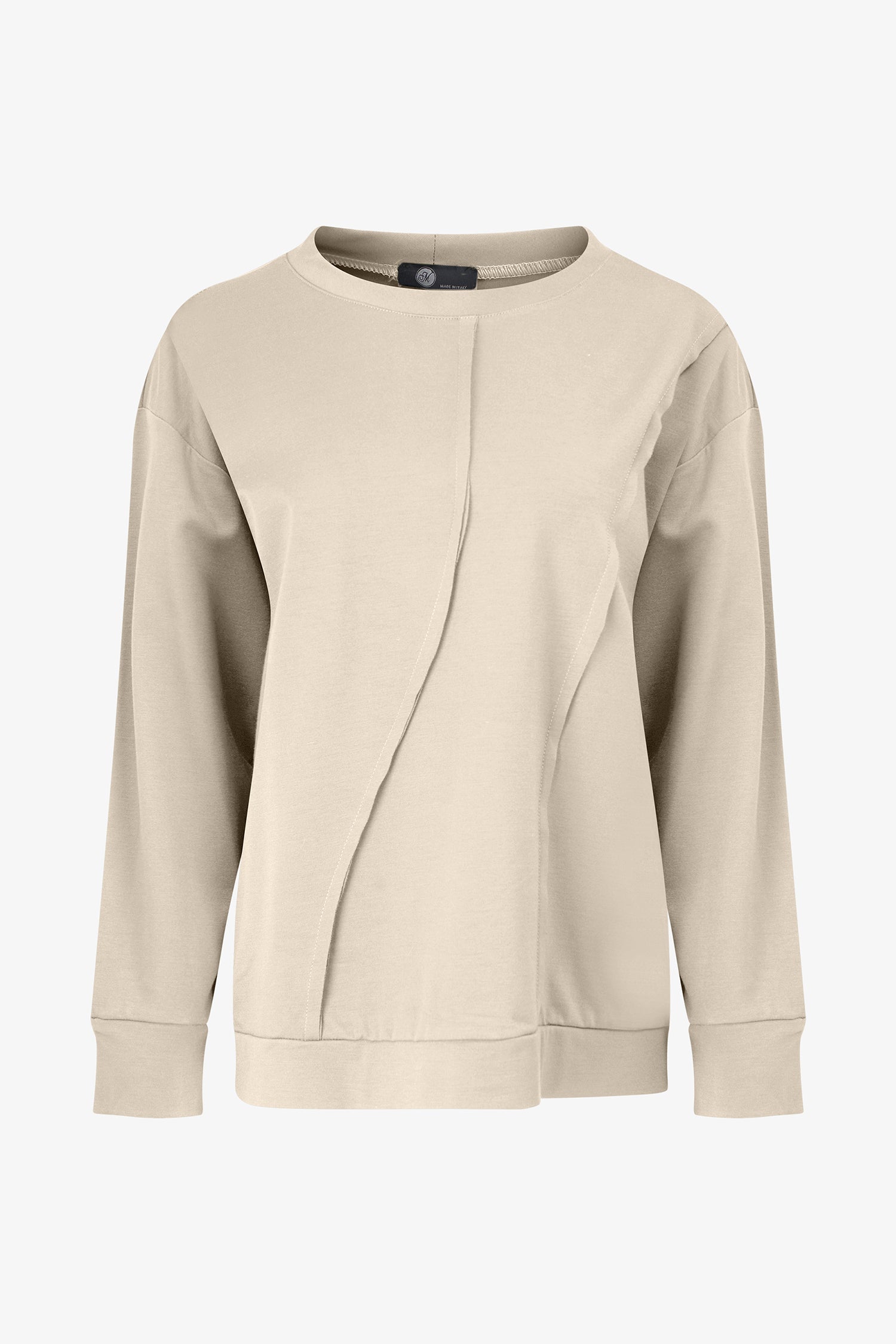 Women's knit long sleeve crew-neck sweatshirt, with pin-tuck detailing