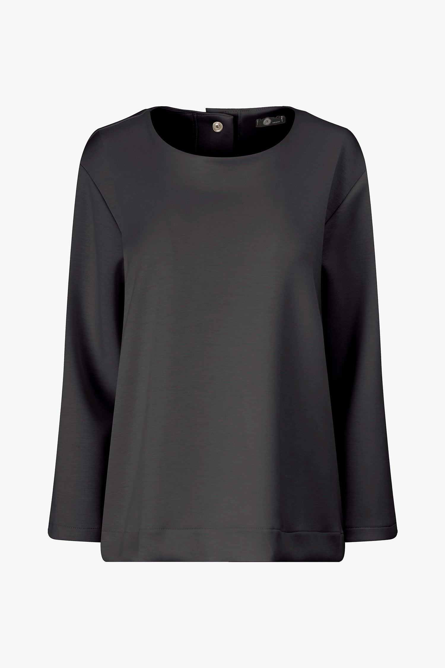 Women’s knit crew-neckline sweatshirt, with long sleeves and a snap-button closure system at the back