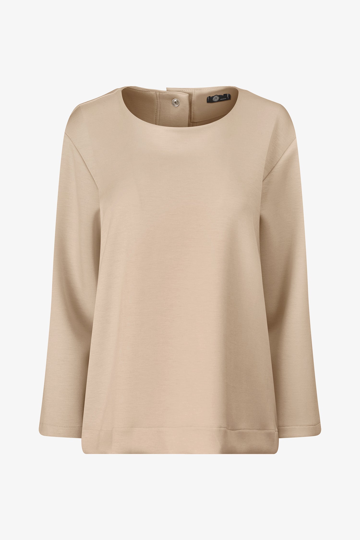 Women’s knit crew-neckline sweatshirt, with long sleeves and a snap-button closure system at the back