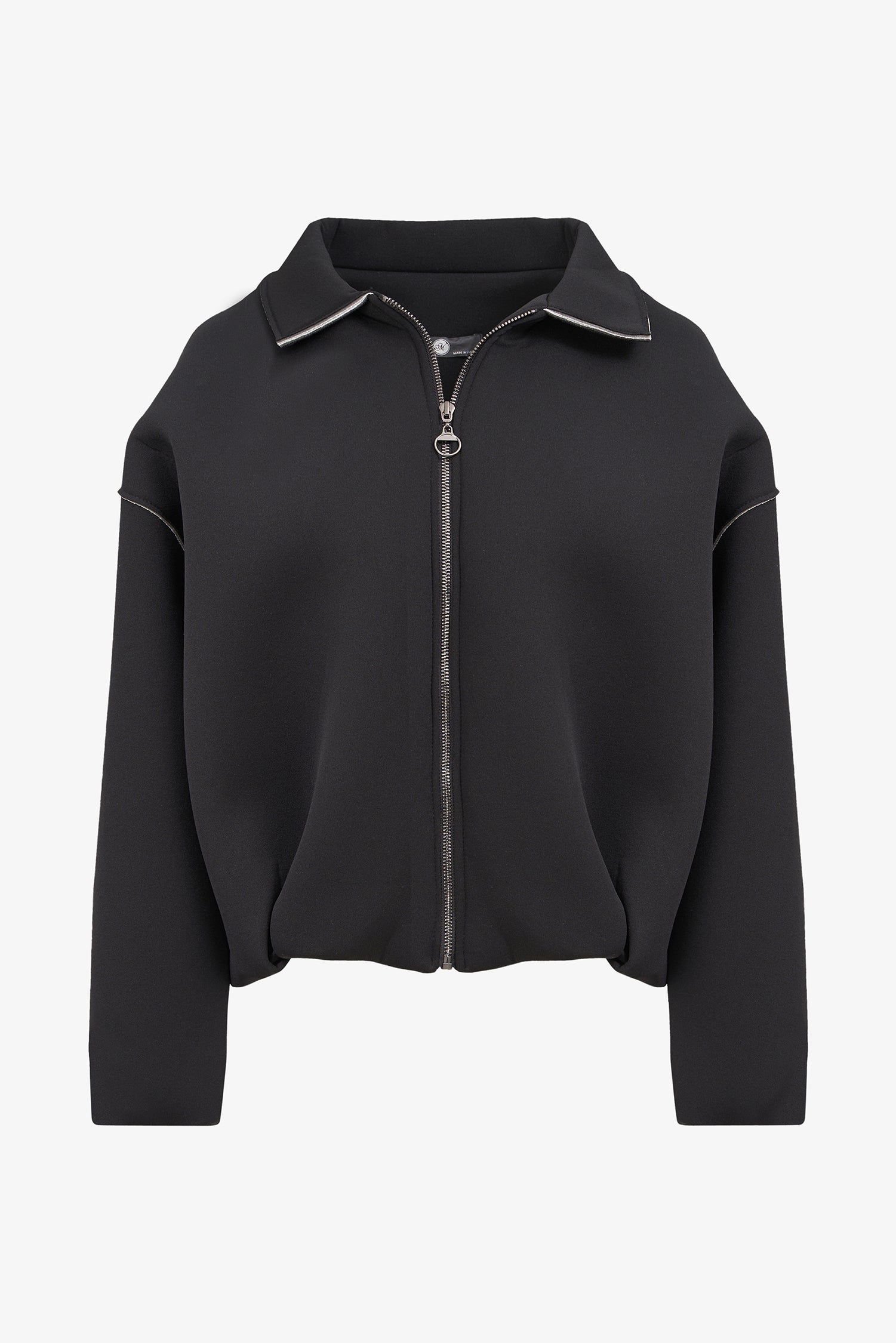 Women's knit shirt collar zip-up jacket, with long sleeves and a bubble hemline