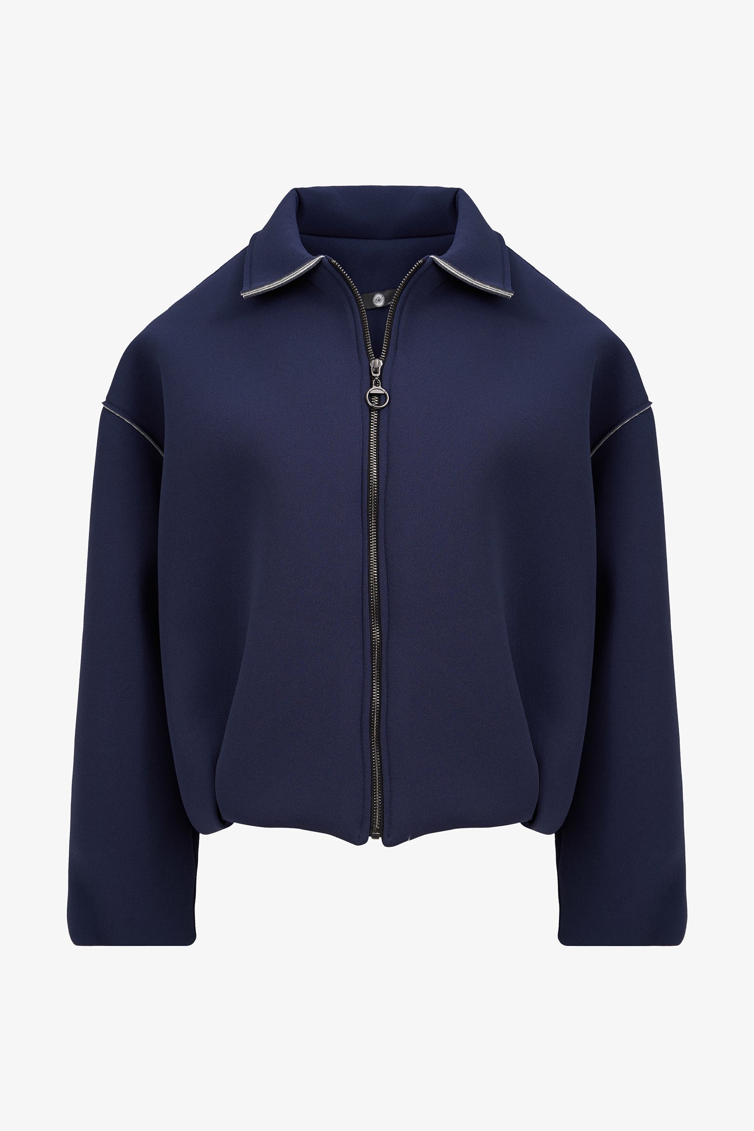 Women's knit shirt collar zip-up jacket, with long sleeves and a bubble hemline