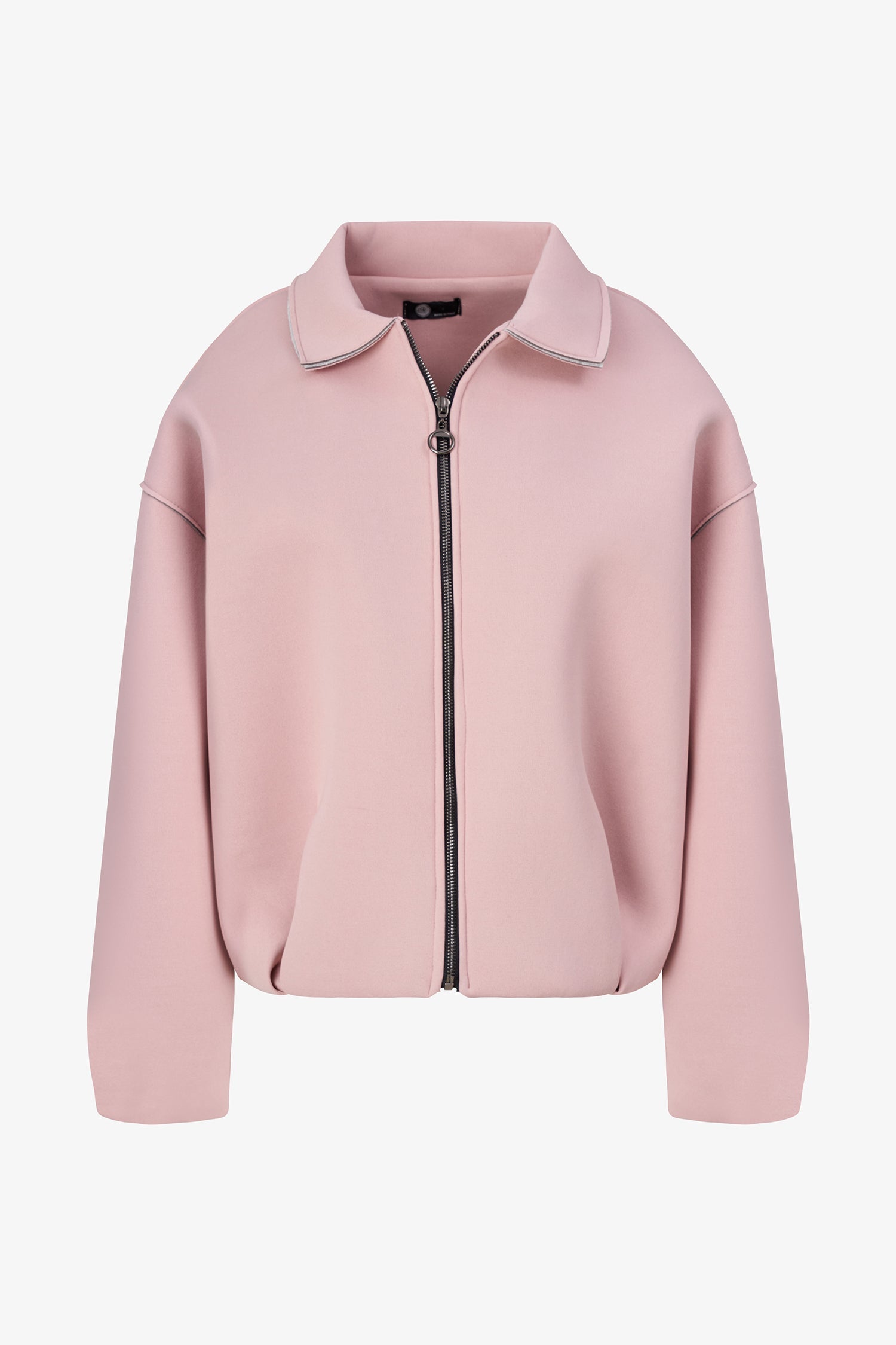 Women's knit shirt collar zip-up jacket, with long sleeves and a bubble hemline