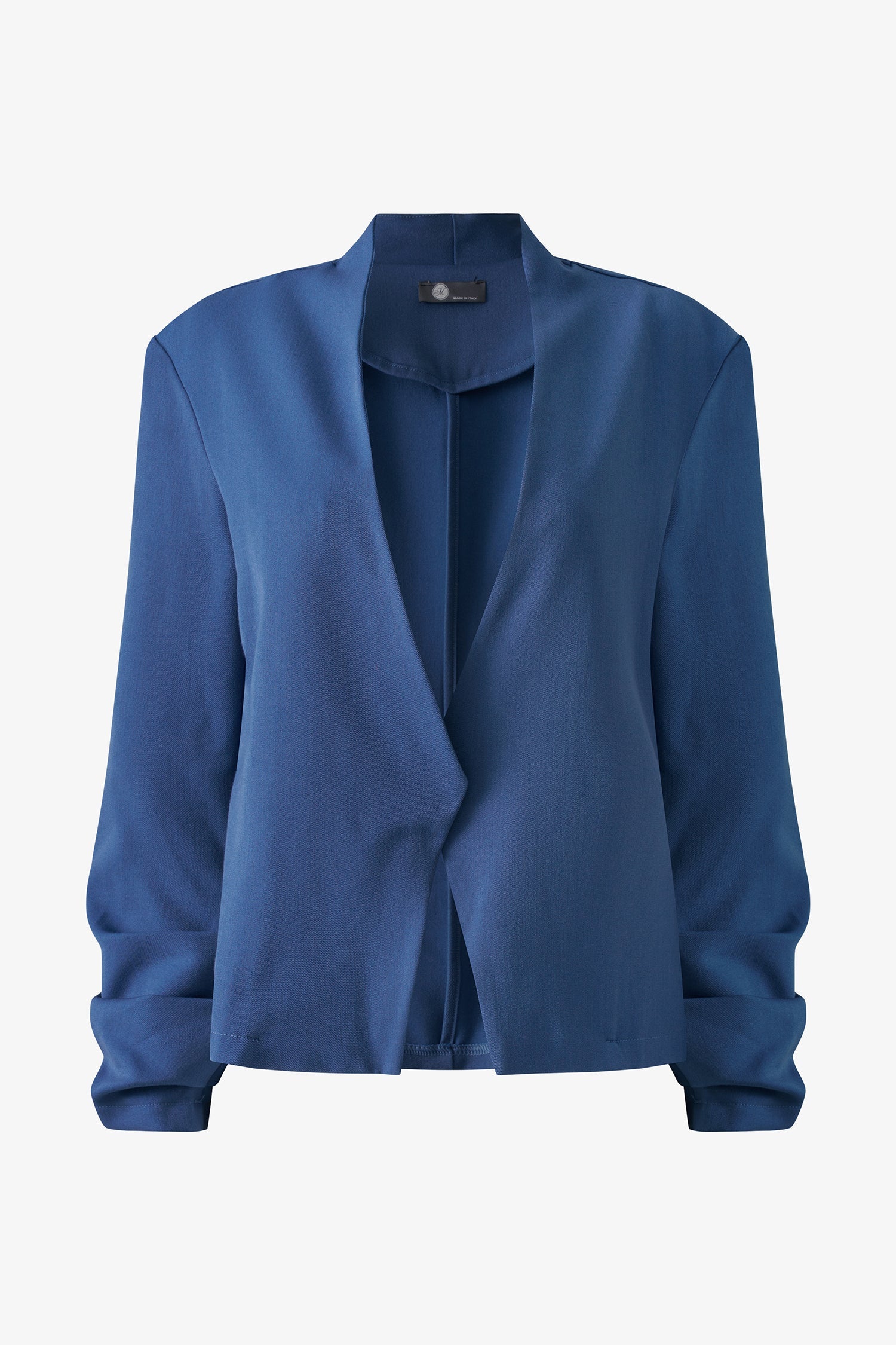 Women’s open woven long sleeve blazer, with gathered sleeves at the wrists
