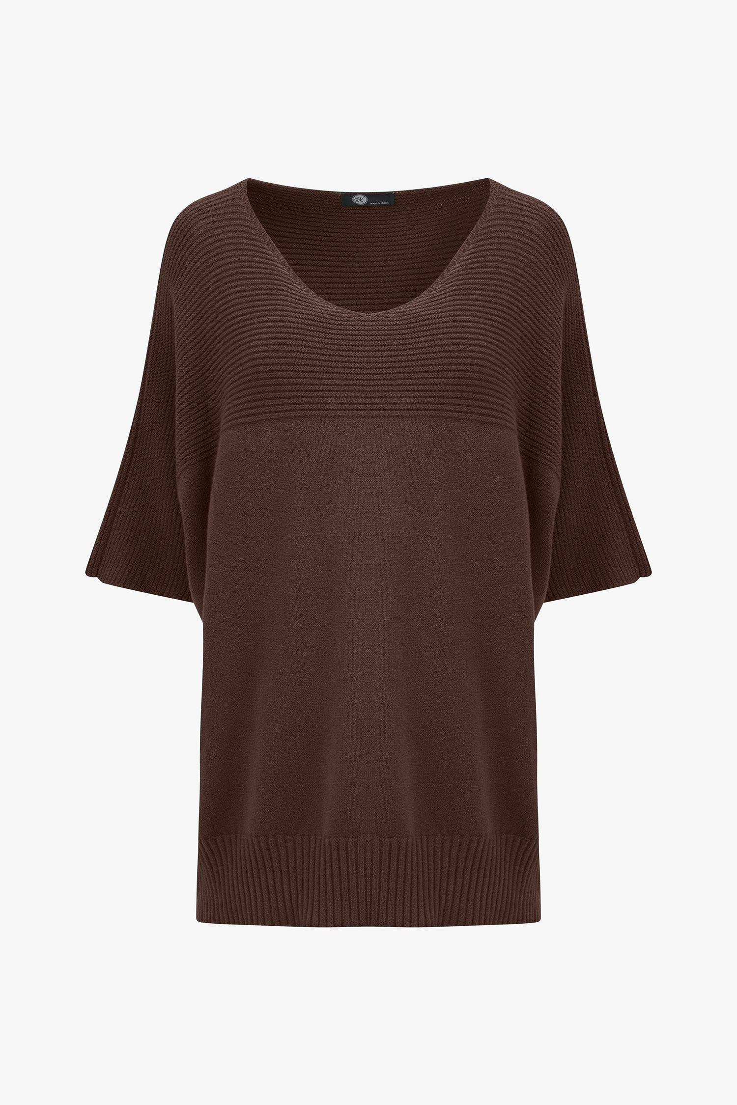 Women’s knit oversized sweater, with short sleeves and a horizontal rib detailing