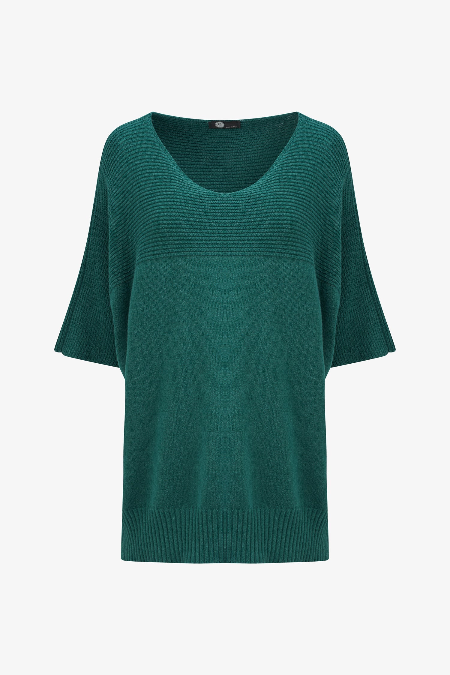 Women’s knit oversized sweater, with short sleeves and a horizontal rib detailing