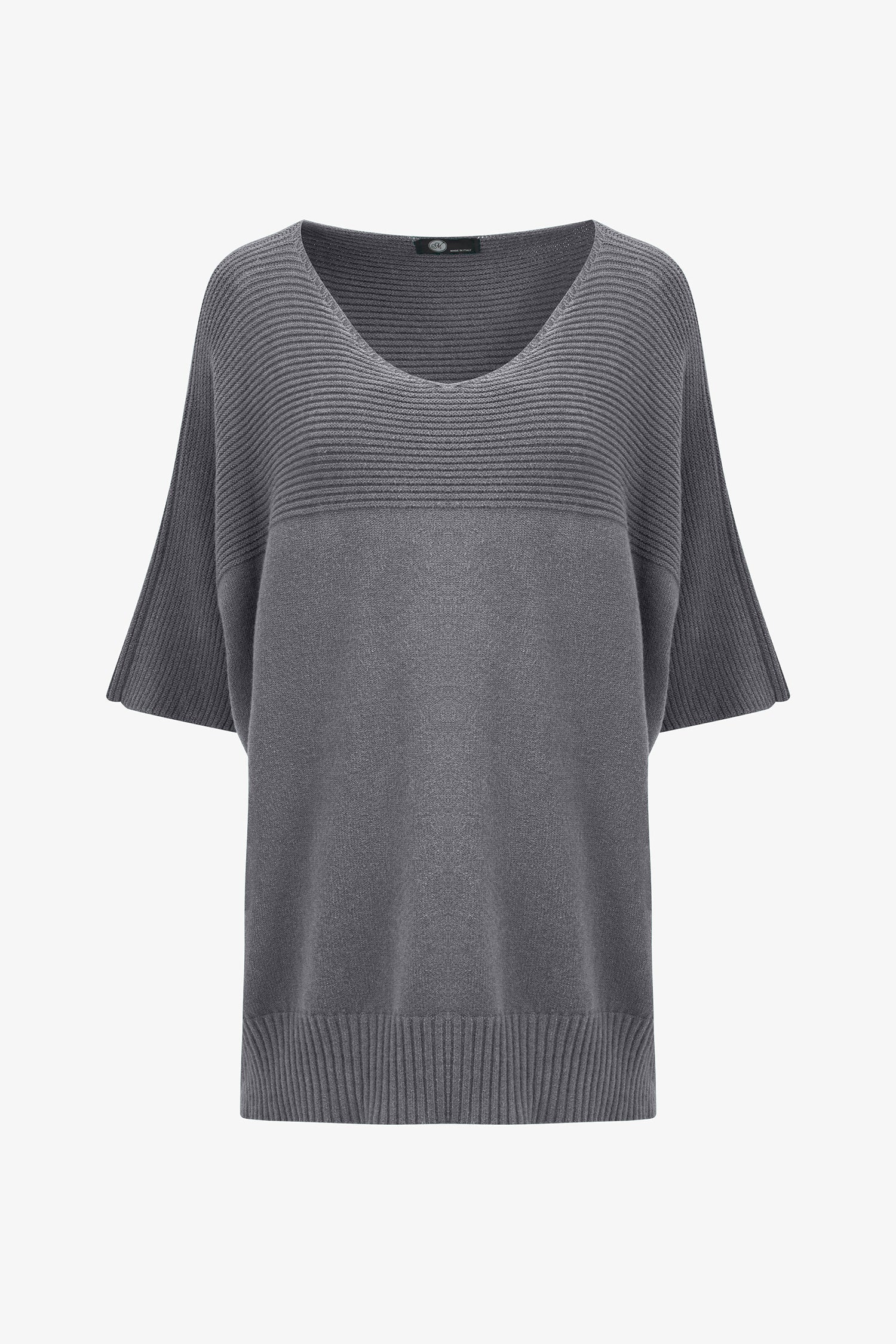 Women’s knit oversized sweater, with short sleeves and a horizontal rib detailing