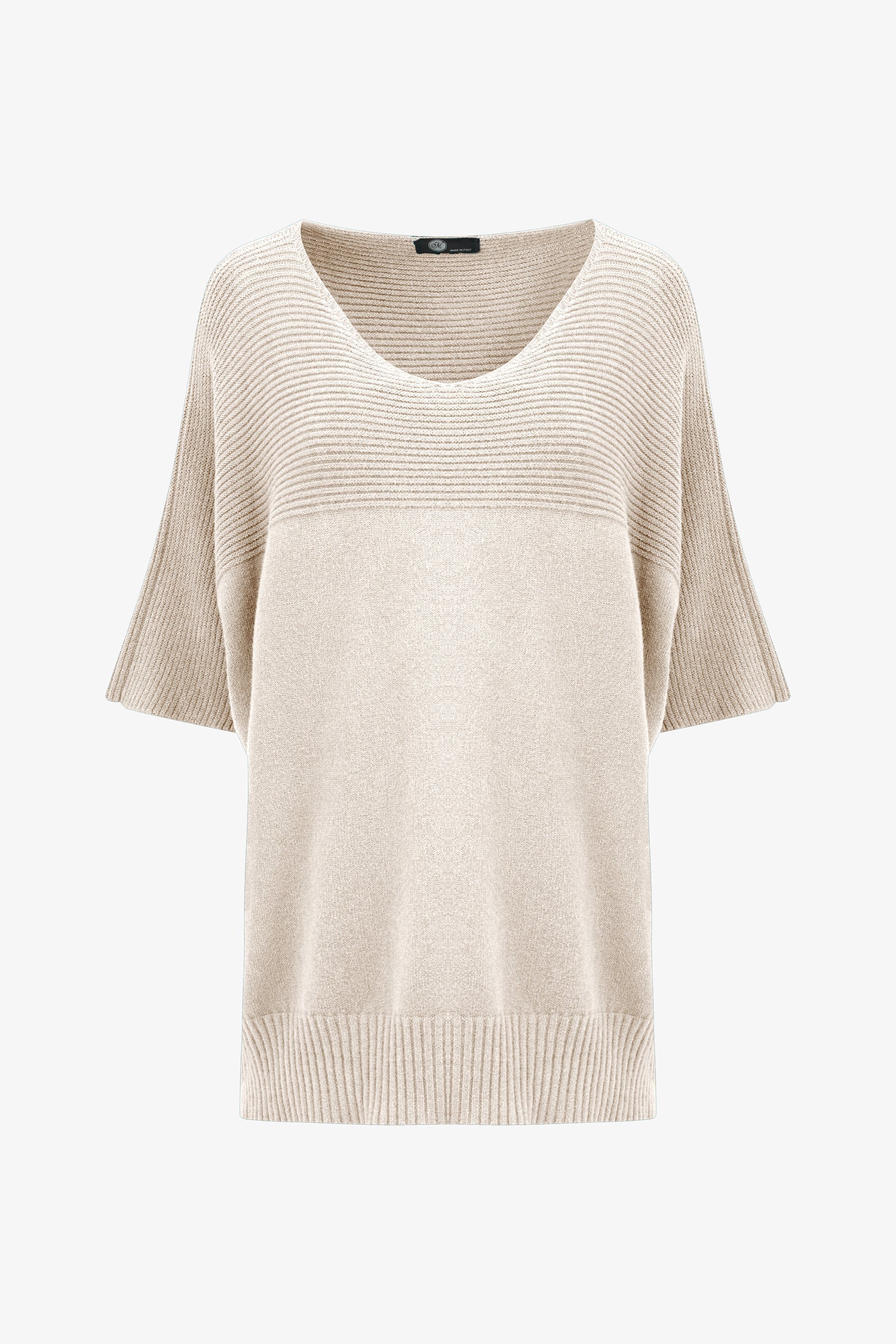 Women’s knit oversized sweater, with short sleeves and a horizontal rib detailing