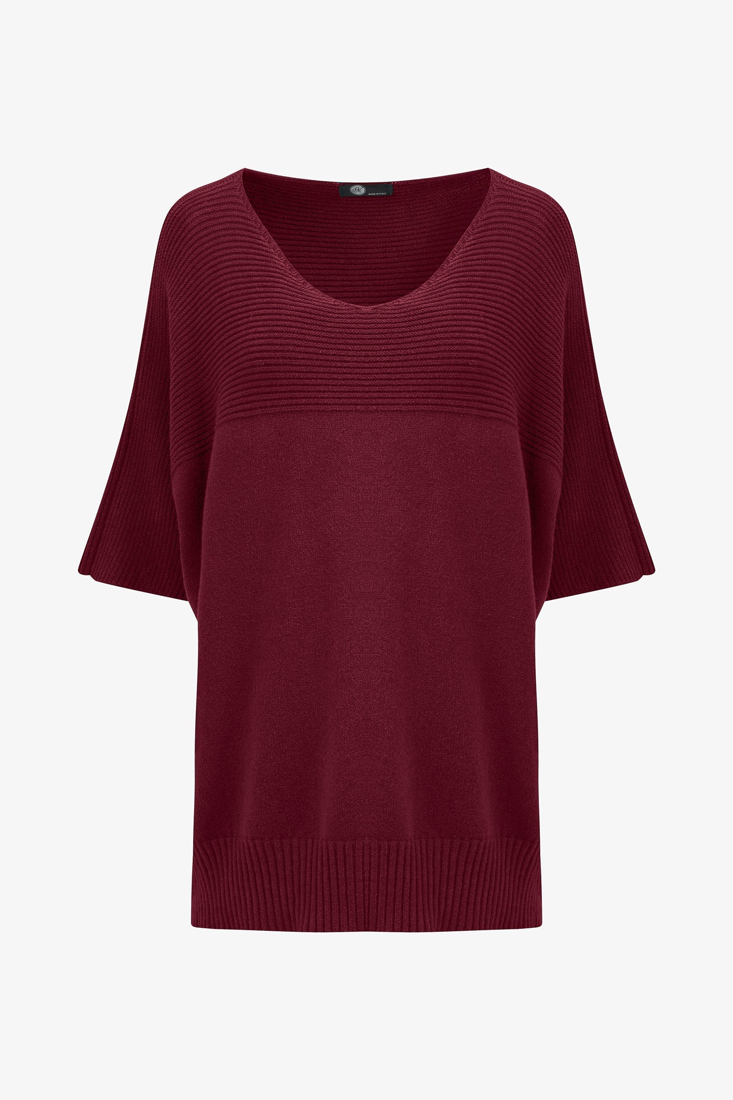Women’s knit oversized sweater, with short sleeves and a horizontal rib detailing