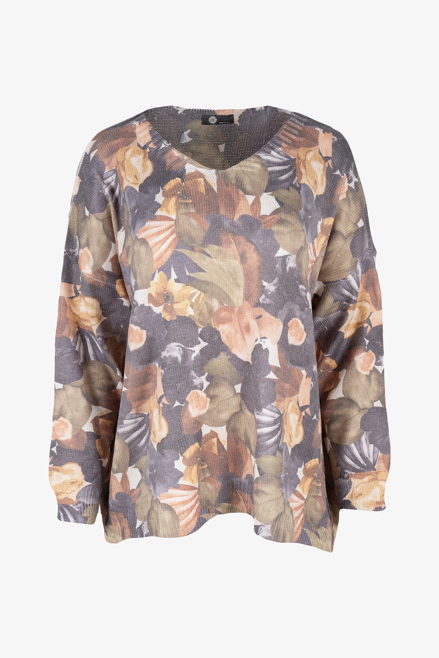 Women's knit v-neck printed sweater with 3/4th length sleeves