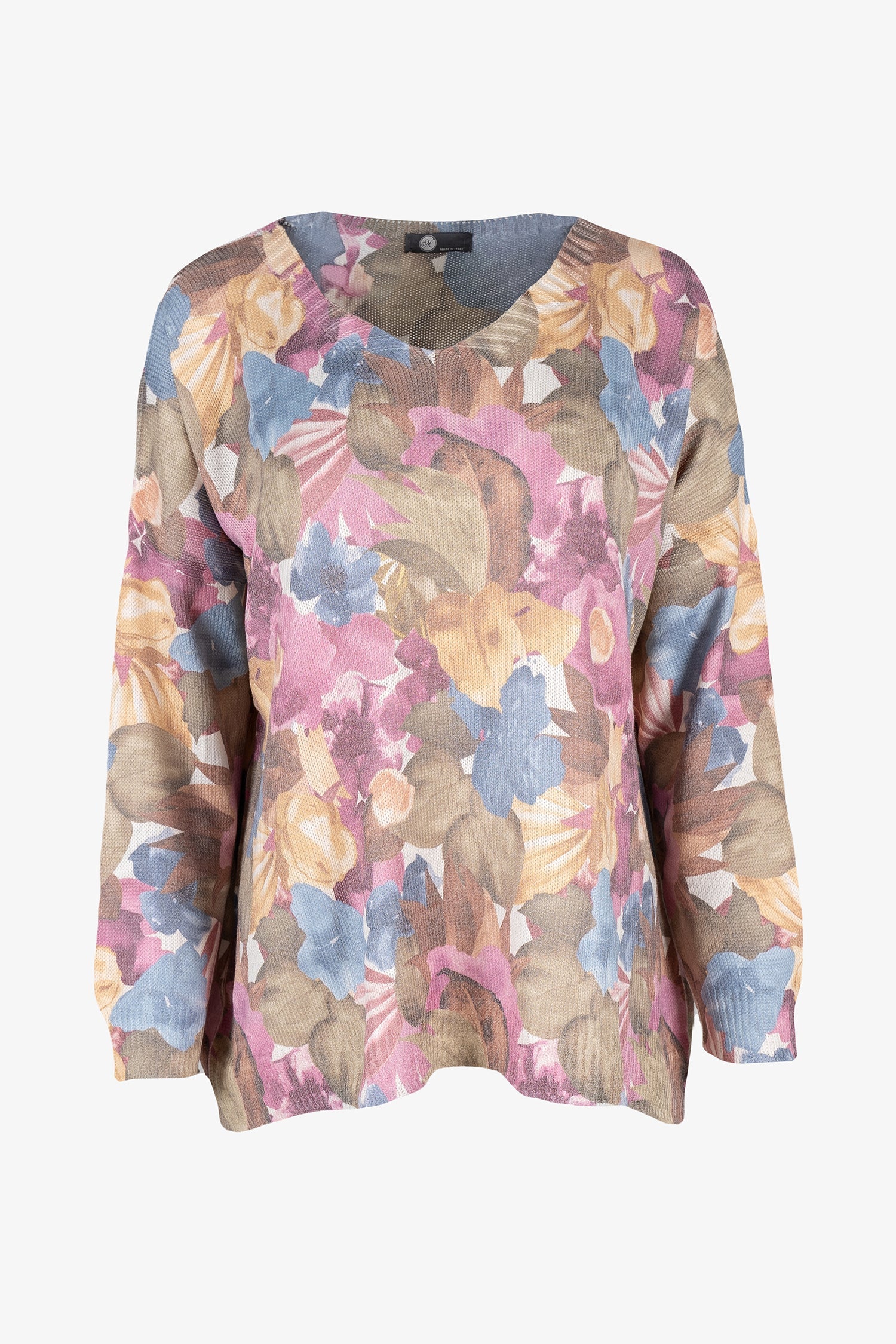 Women's knit v-neck printed sweater with 3/4th length sleeves