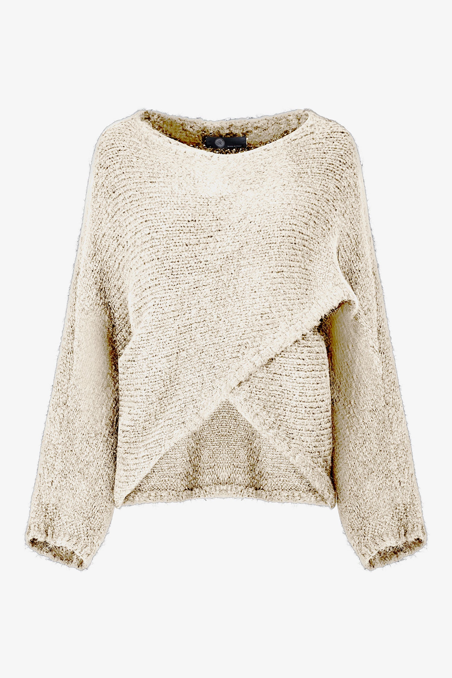 Women's knit boat-neck sweater, with long sleeves and a criss-cross front (can be worn reversible)