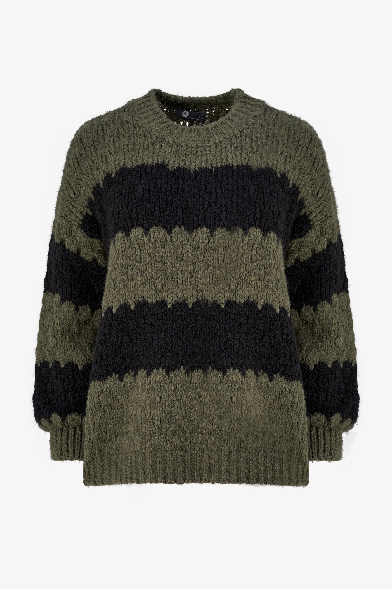 Women's knit striped crew-neck sweater, with long sleeves