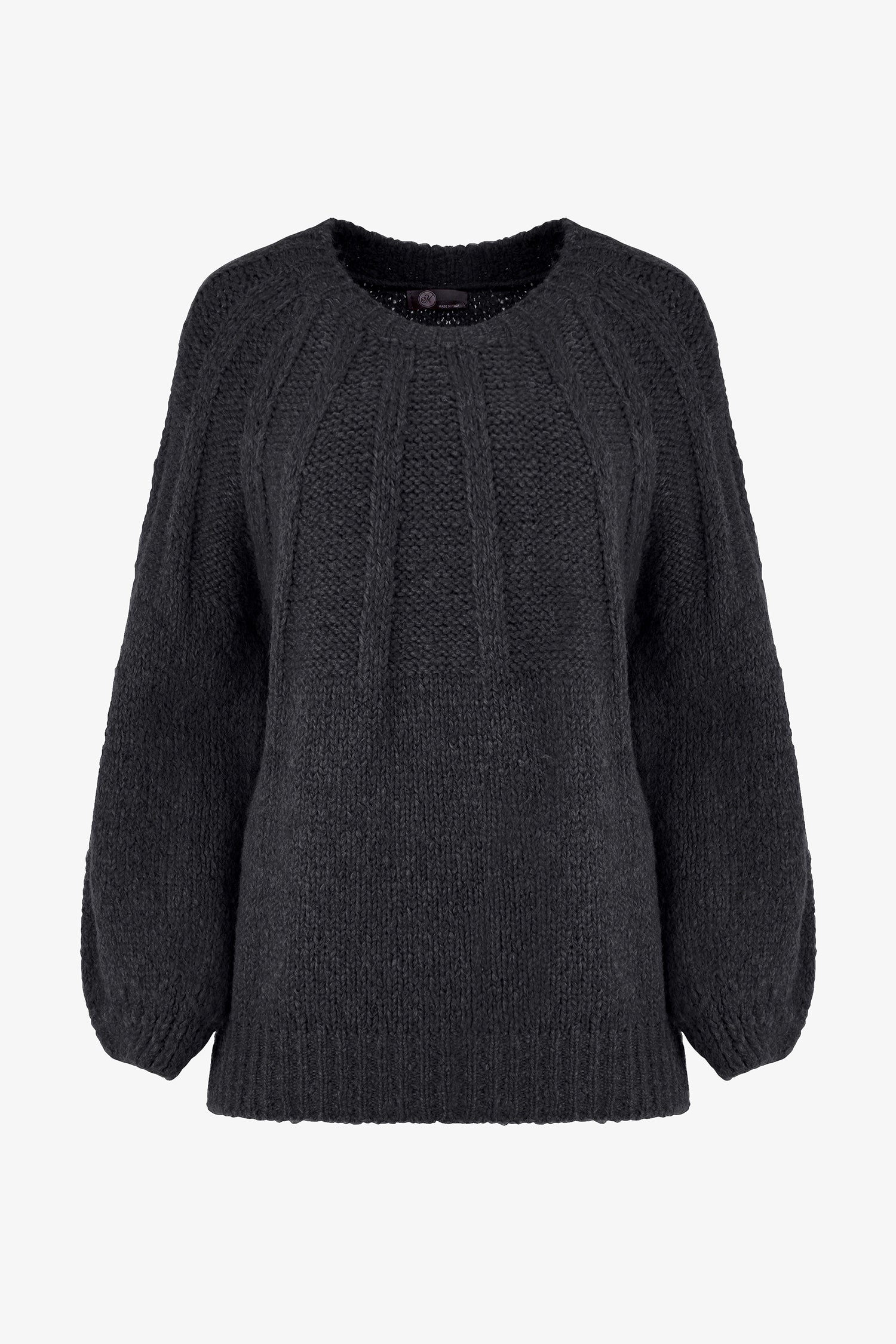 Women's crew-neck sweater, with long raglan puffy sleeves