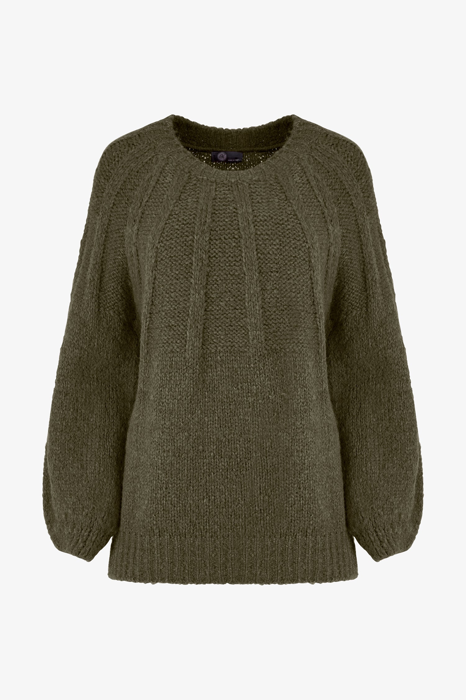 Women's crew-neck sweater, with long raglan puffy sleeves