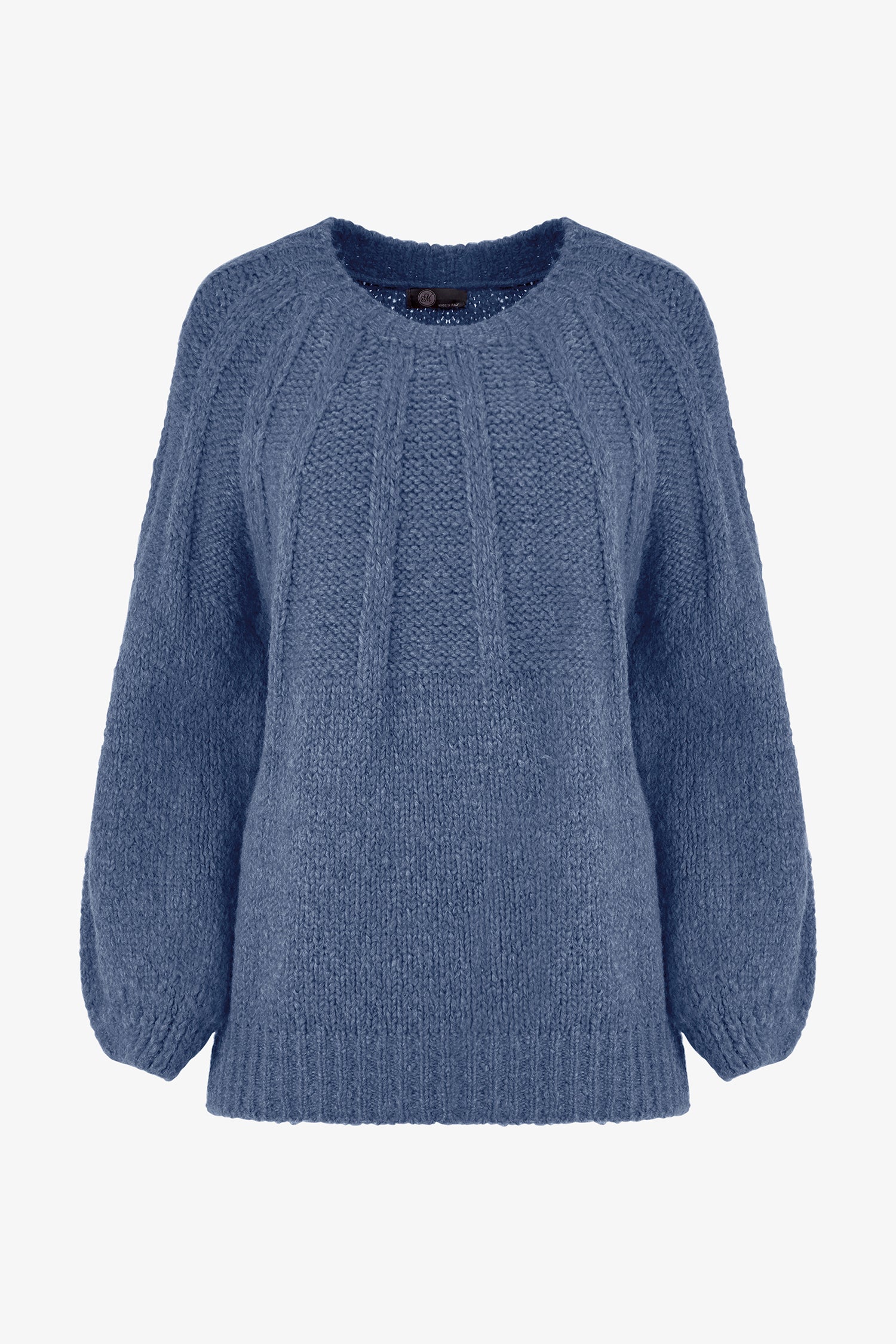 Women's crew-neck sweater, with long raglan puffy sleeves