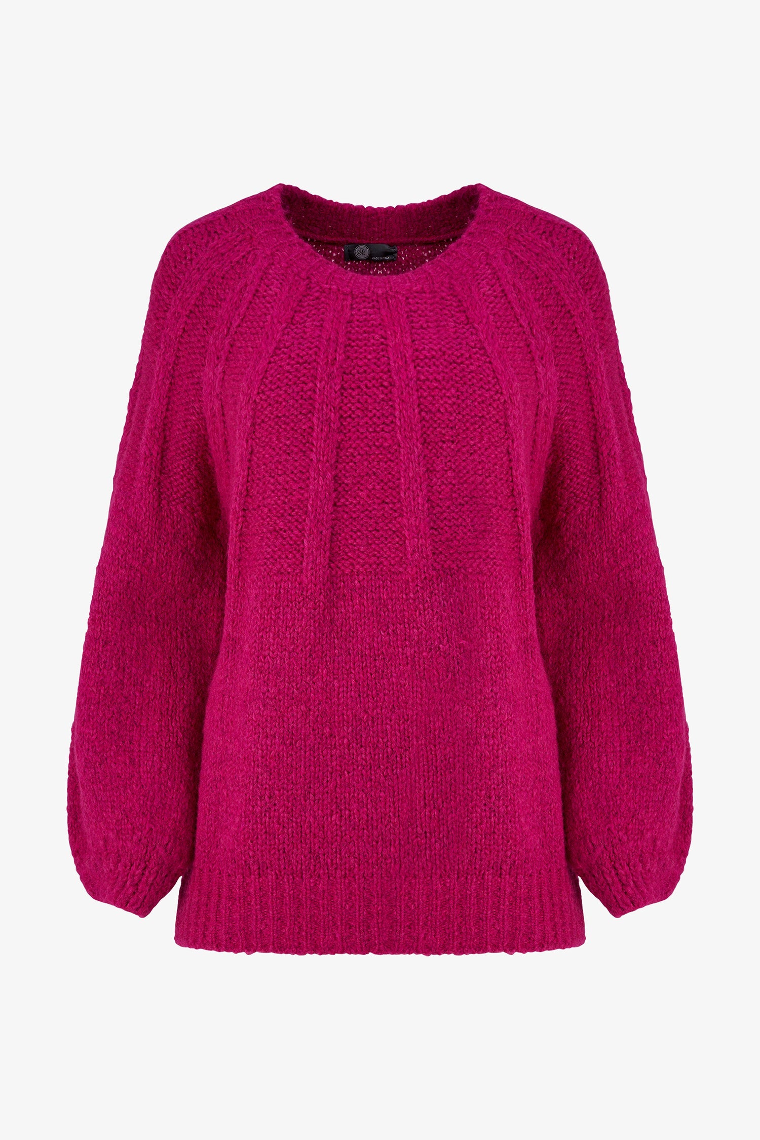 Women's crew-neck sweater, with long raglan puffy sleeves