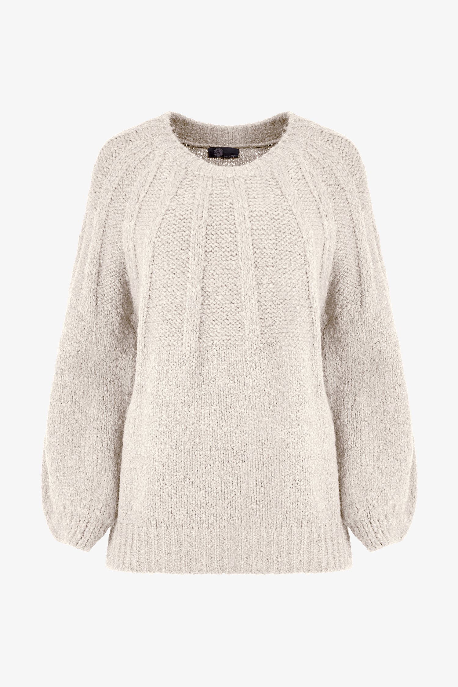 Women's crew-neck sweater, with long raglan puffy sleeves