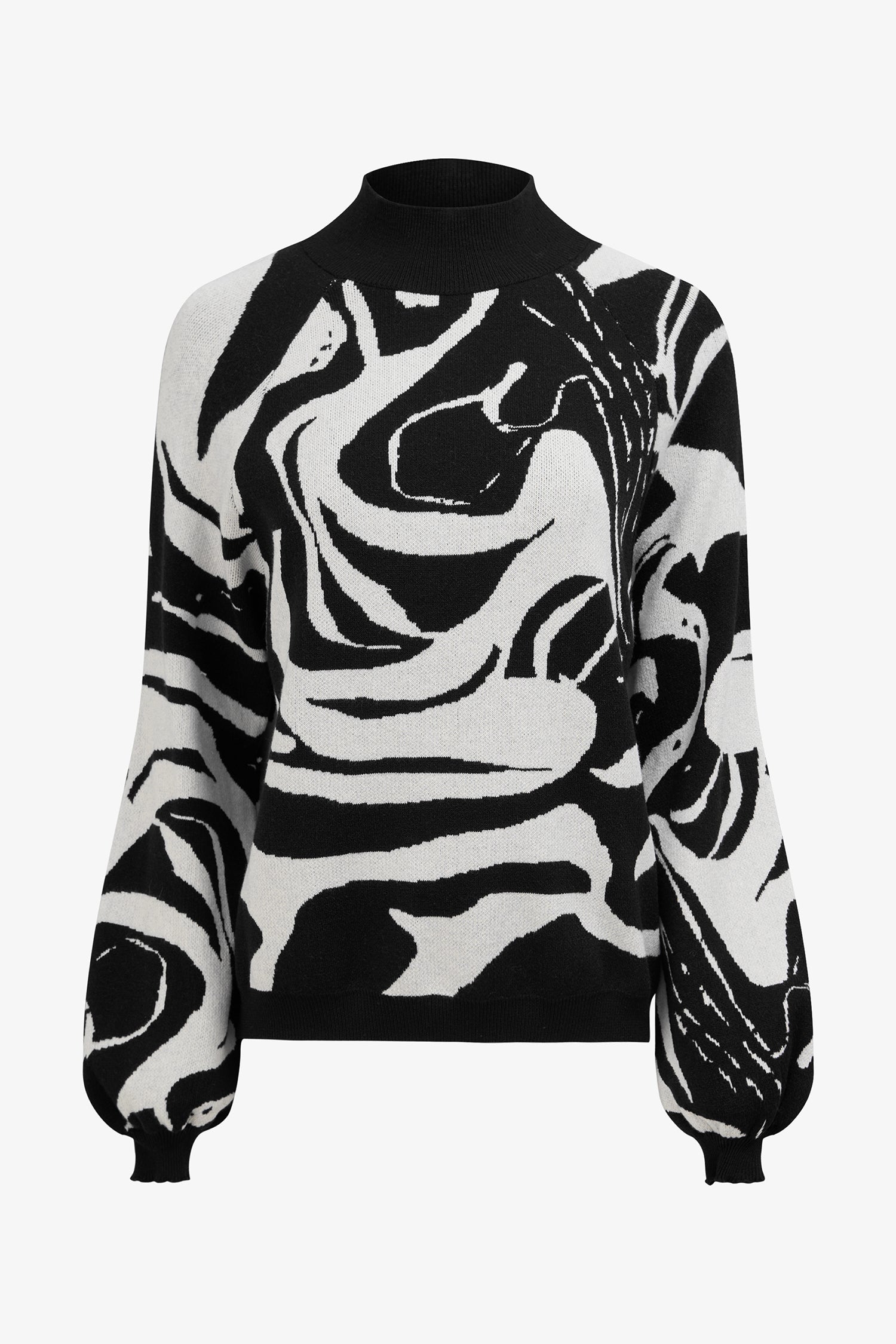 Women's knit jacquard mock-neck sweater with long raglan sleeves