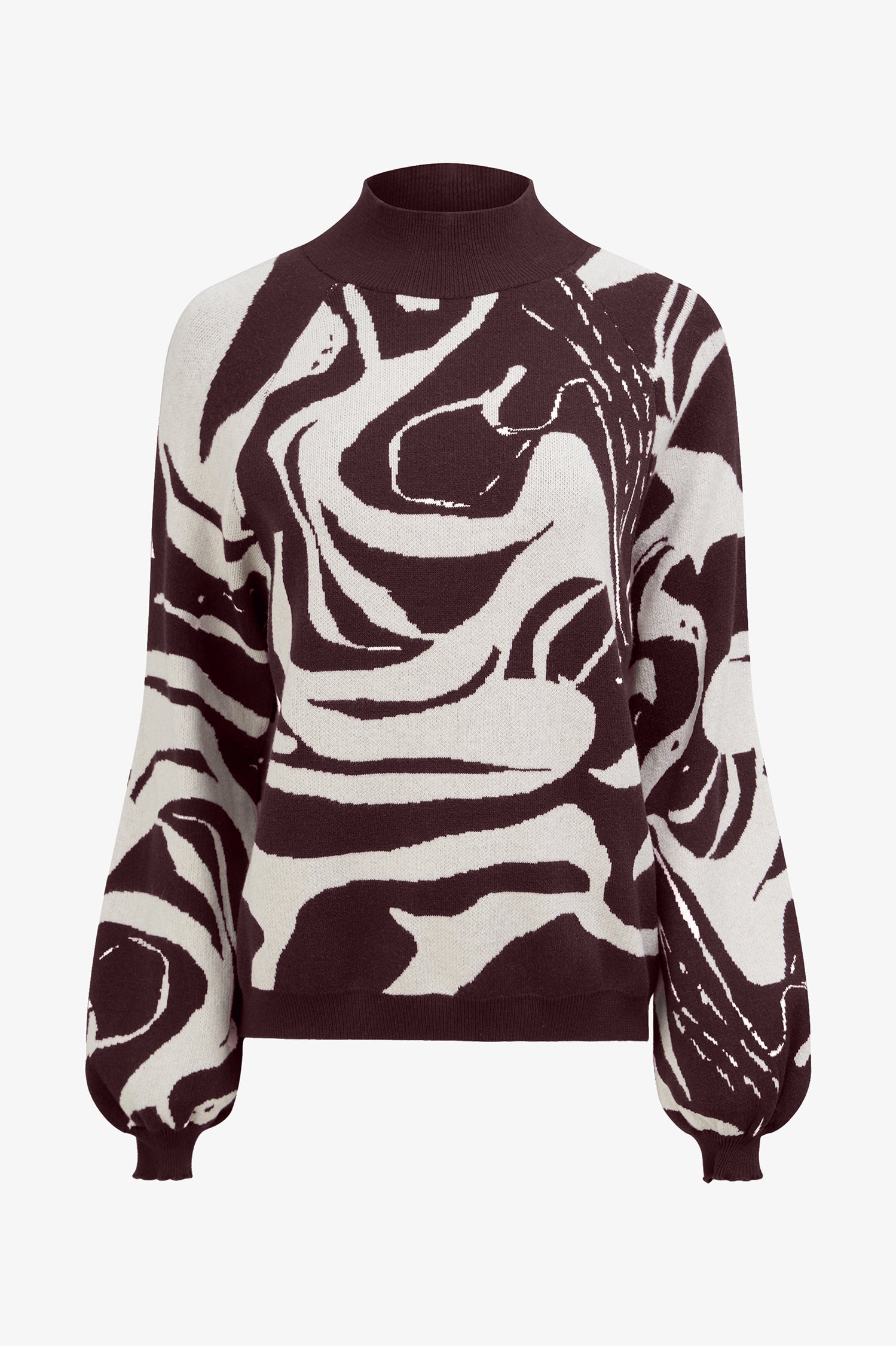 Women's knit jacquard mock-neck sweater with long raglan sleeves