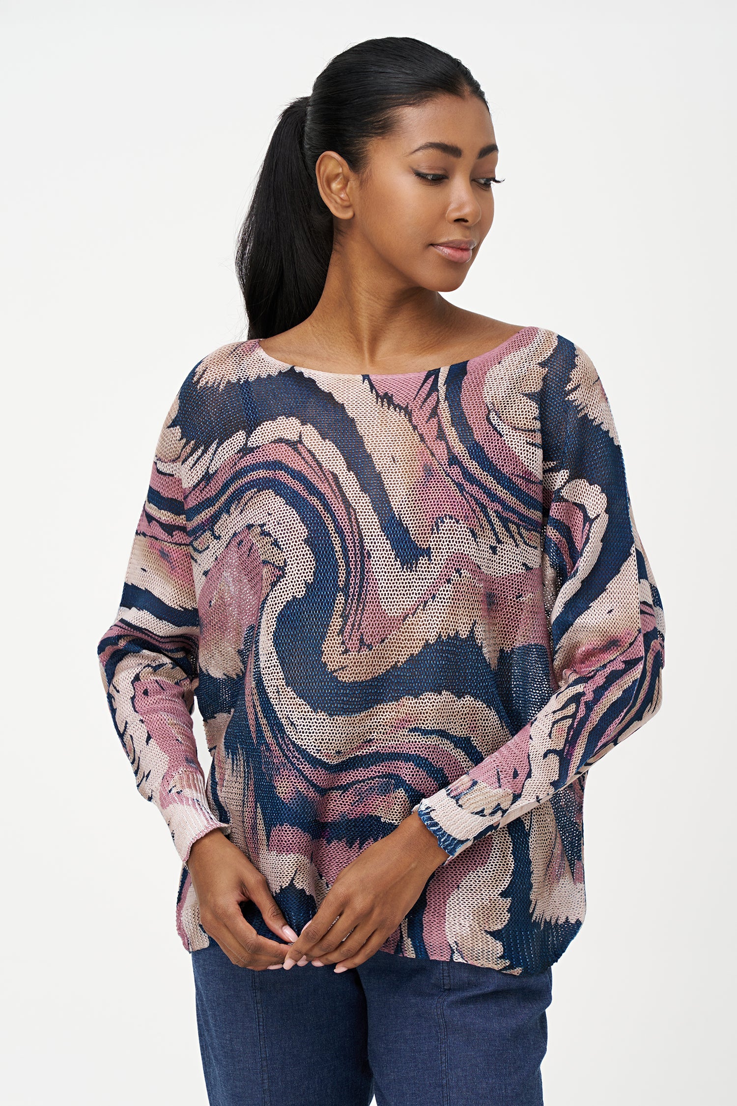 Women's knit boat-neck long sleeve sweater