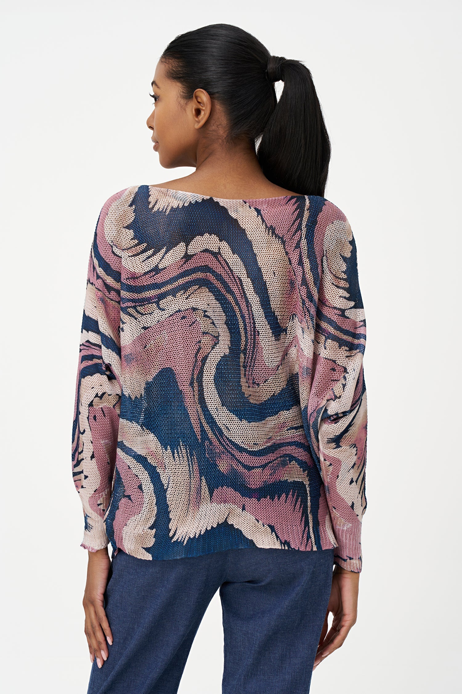 Women's knit boat-neck long sleeve sweater