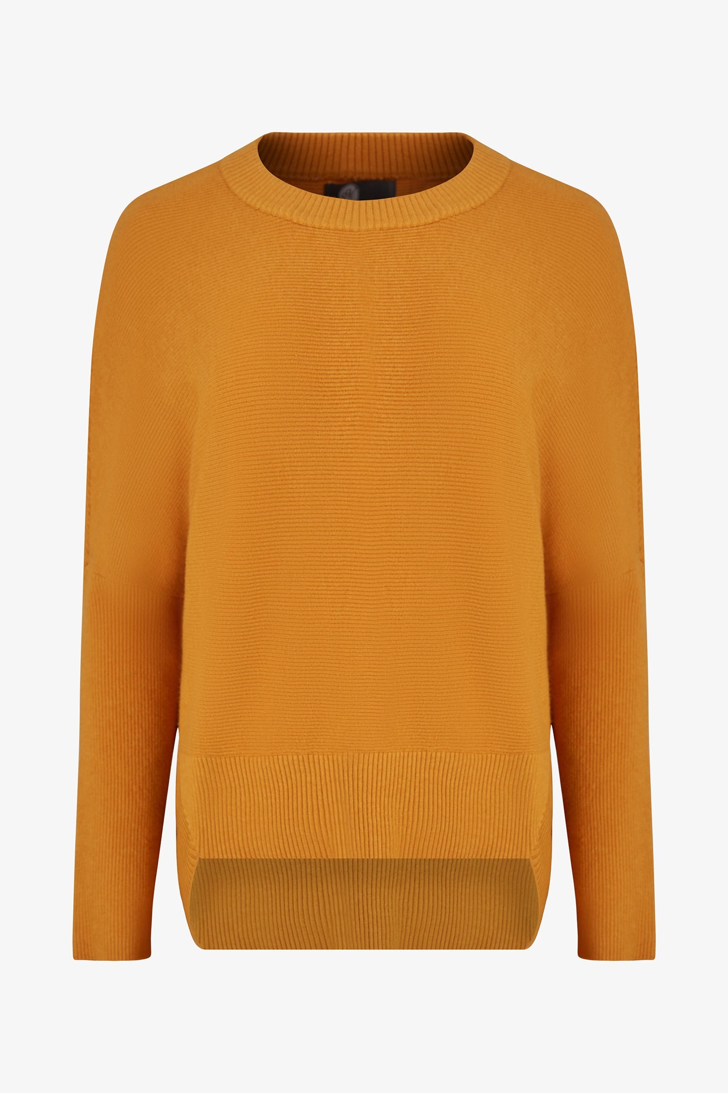 Women’s knit crew-neck sweater, with long sleeves, a dropped shoulder and a scooped hi-low hemline