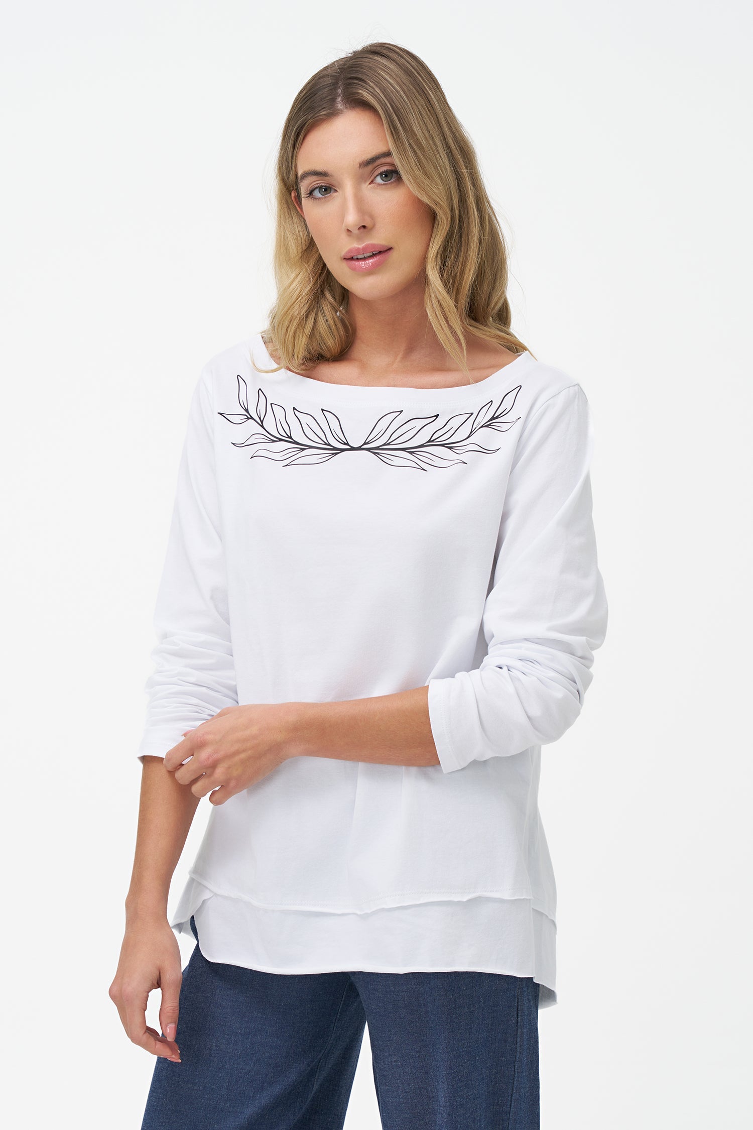 Women's Knit Boat-Neckline Long Sleeve Top