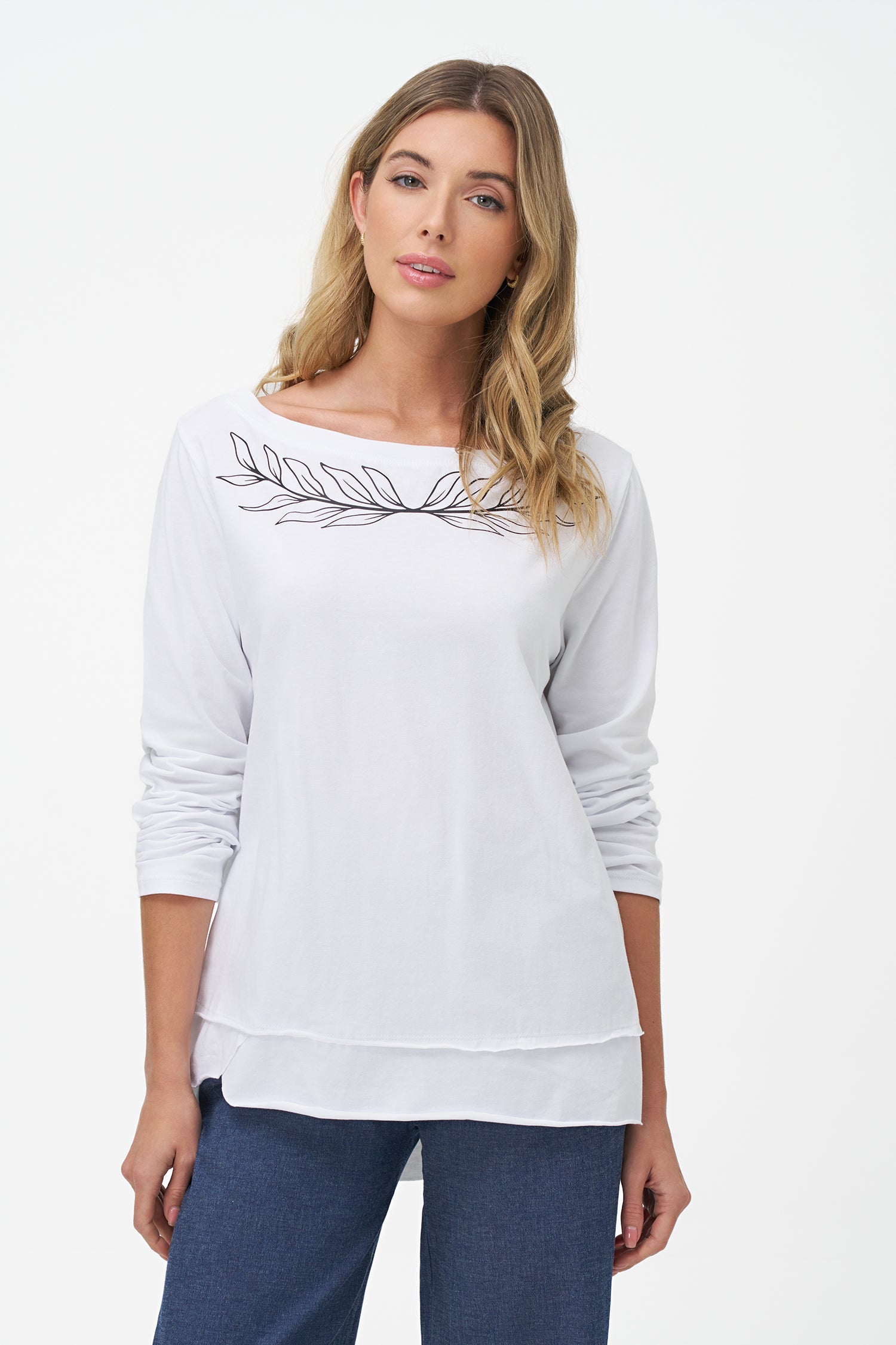 Women's Knit Boat-Neckline Long Sleeve Top